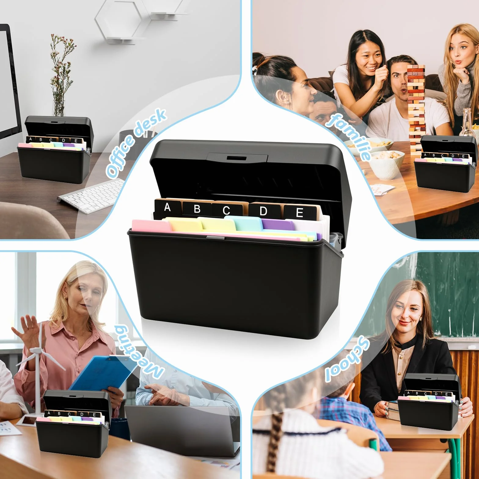 Boîte à Cartes A7A8 avec 436 Cartes Lignées Colorées, Organisateur de Révision pour École et Bureau
