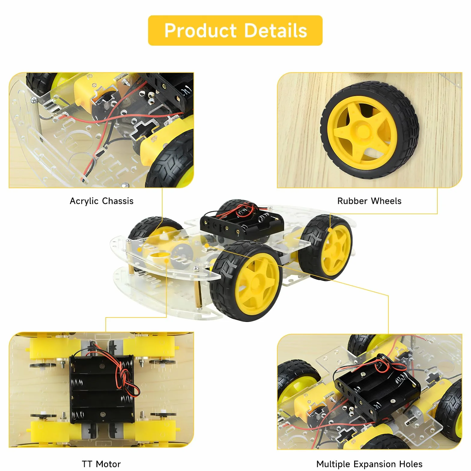 Kit de châssis robot 4WD avec moteur TT, châssis acrylique, 4 roues pour Arduino