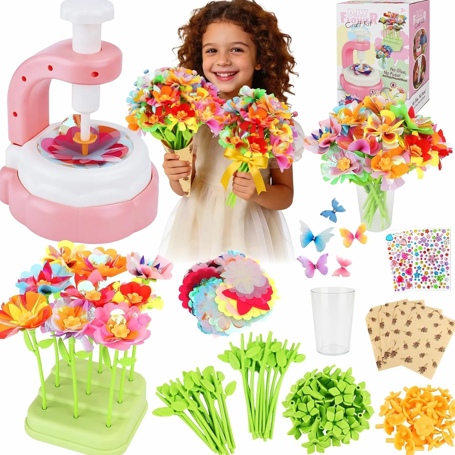 TOSUTO Kit Fabrication de Fleurs Tissu, Création Bouquet Fleurs, Jeux Educatif Enfant 3+ Ans - Rose