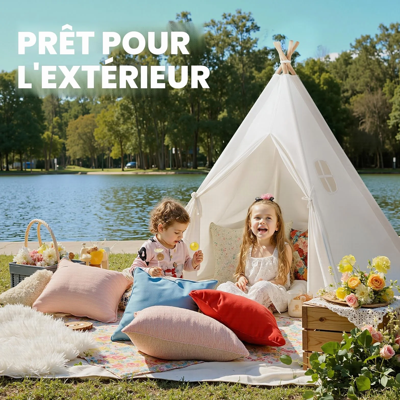 Wilwolfer Tipi Tente Enfant Coton Interieur Tapis De Sol Jeu Filles Garcons
