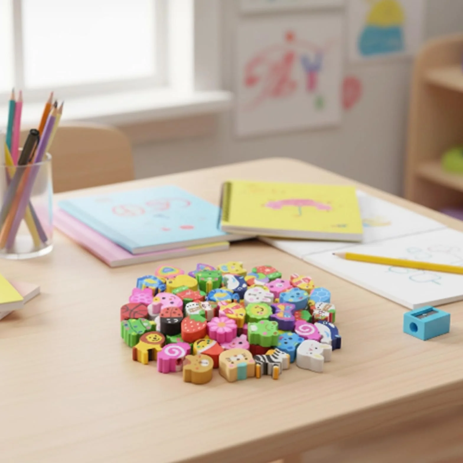 Lot de 50 gommes colorées en PVC pour enfants - fournitures scolaires
