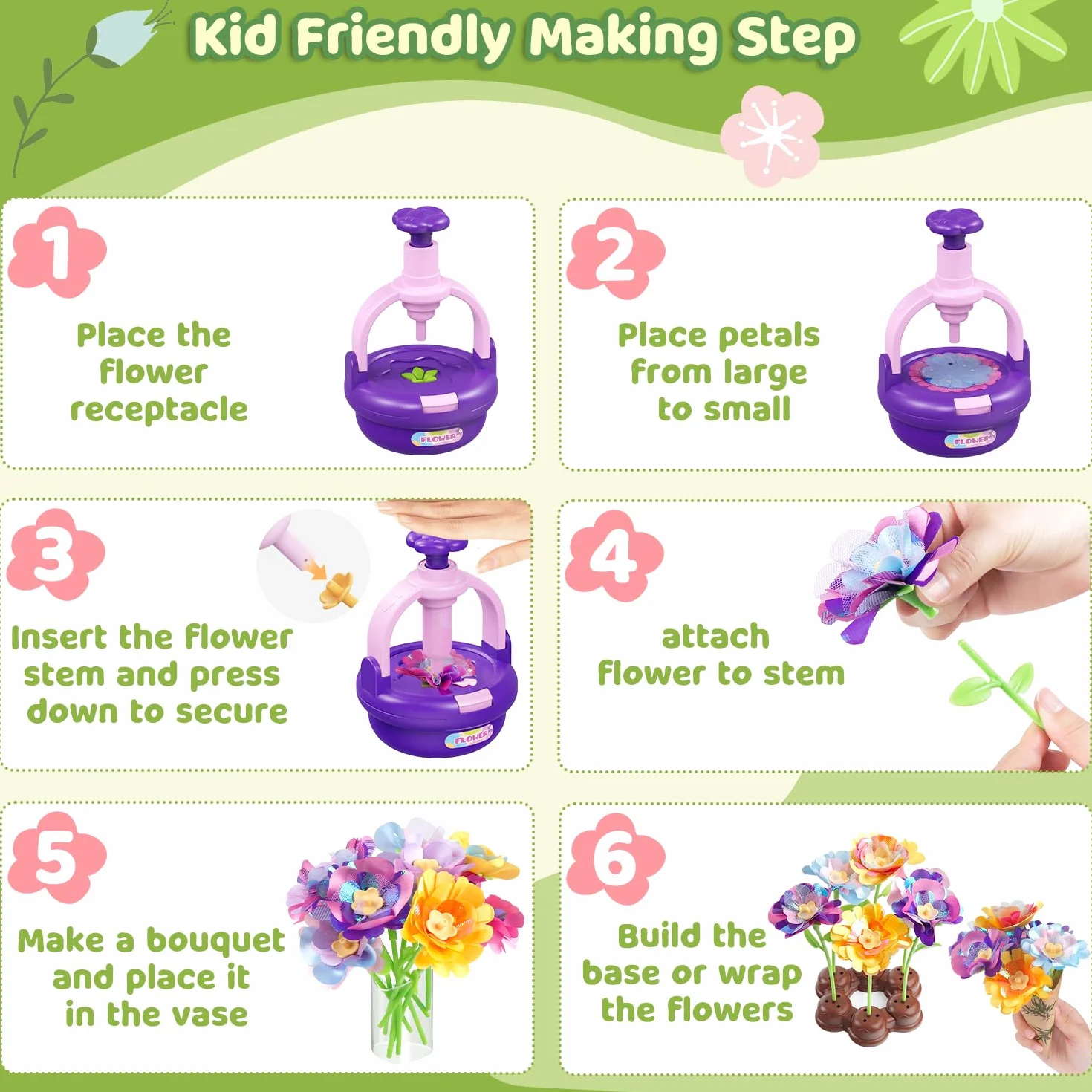 TingingYuli Kit d'artisanat pour enfants, bouquets de fleurs en tissu, jouets de bricolage, Violet