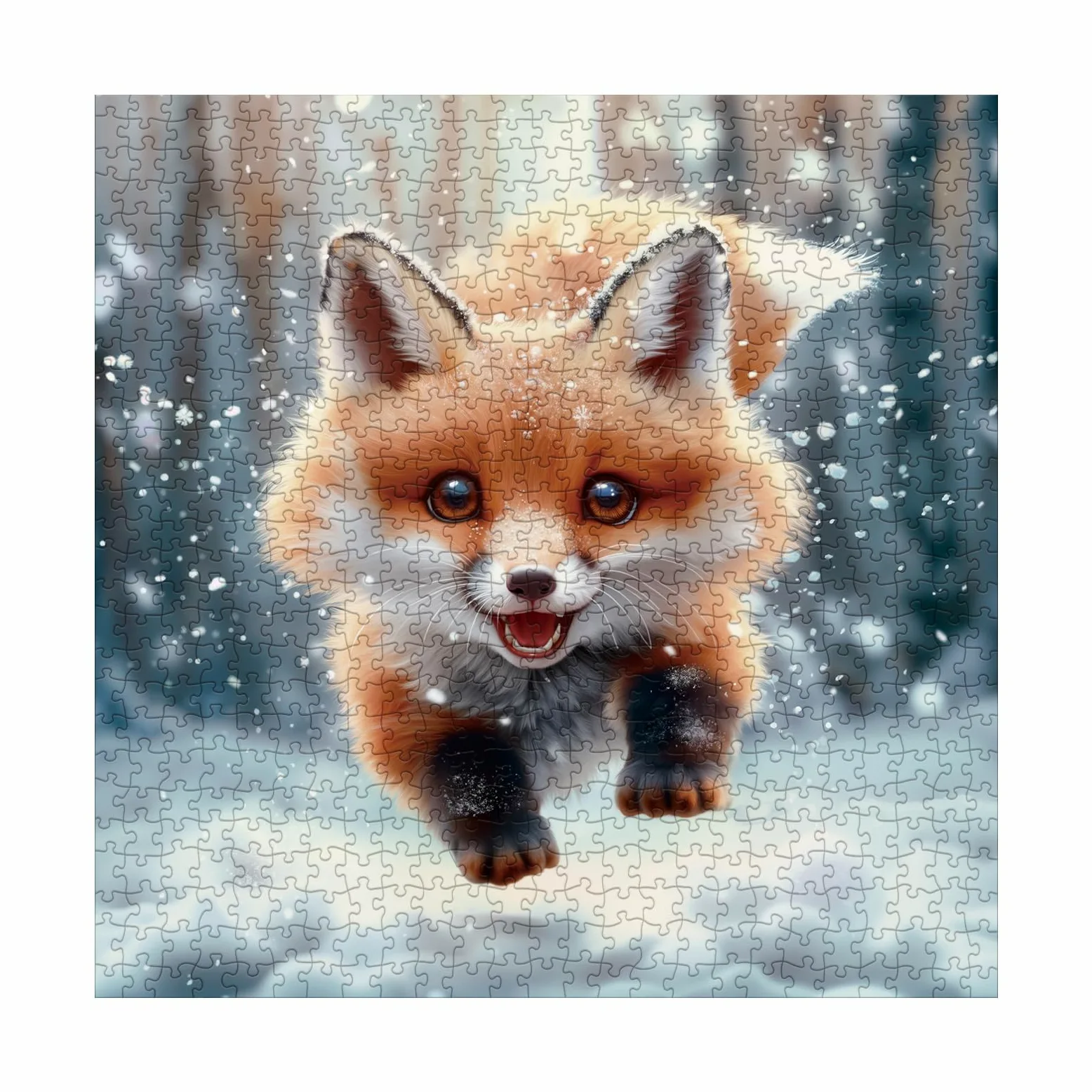 Puzzle mignon renard d'hiver pour adultes 1000 pièces, puzzle art animal neige paysage puzzle, difficile nature scénique puzzle