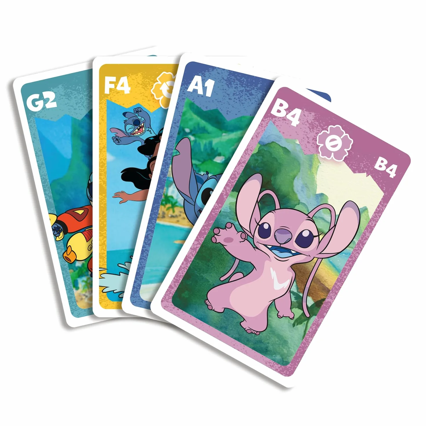 Shuffle Jeu de Cartes 4 en 1 Stitch - 7 Familles, Bataille, Mémo et Action - Disney Lilo & Stitch pour Enfants dès 4 Ans