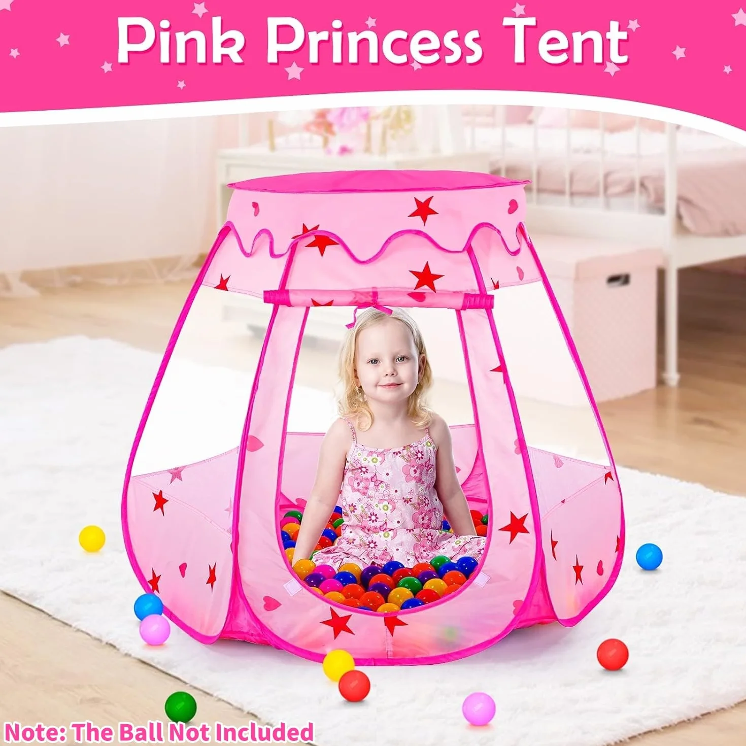 KAHEIGN Tente de Princesse Pop-Up 115CM x 90CM Pliable Piscine à Balles Rose avec Sac de Transport