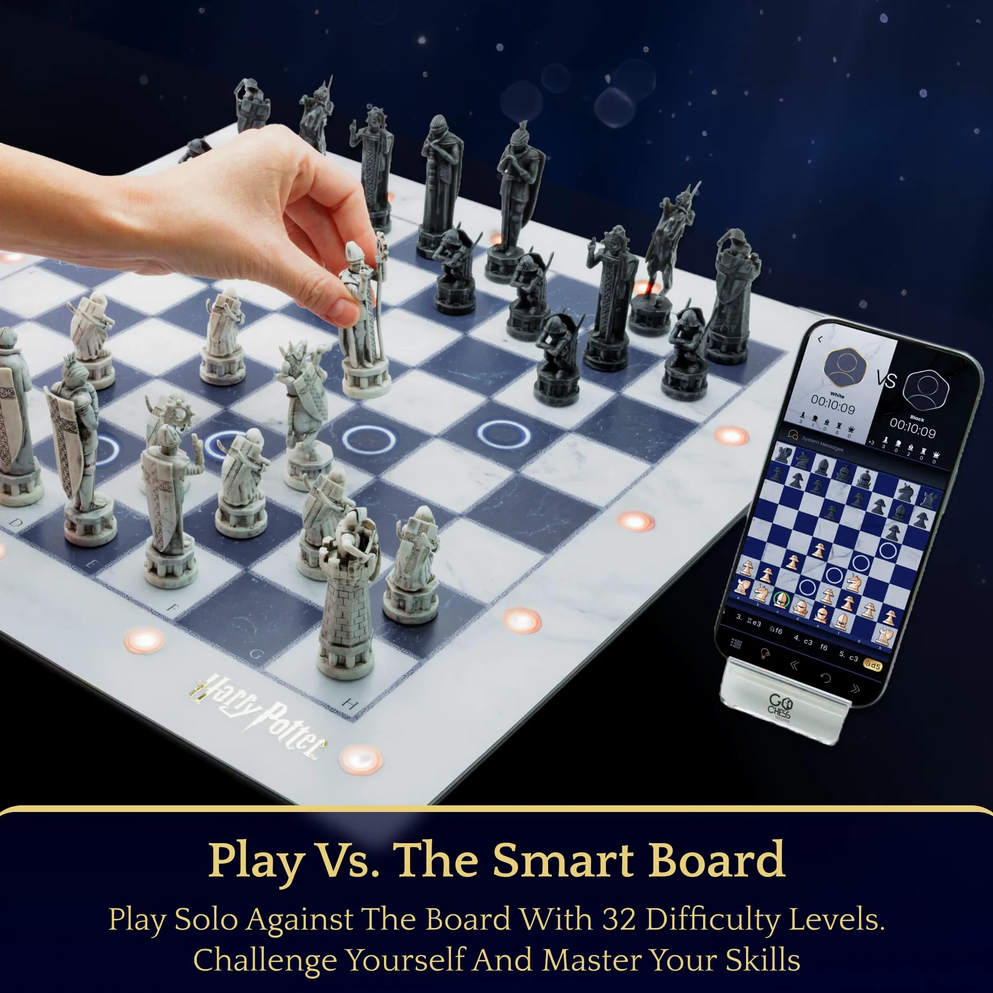 Jeu d'échecs électronique Harry Potter - GoChess Mini Wizard - Jeu d'échecs lumineux pour enfants et adultes - Tous niveaux de jeu avec application en ligne - Parfait pour les fans de Harry Potter