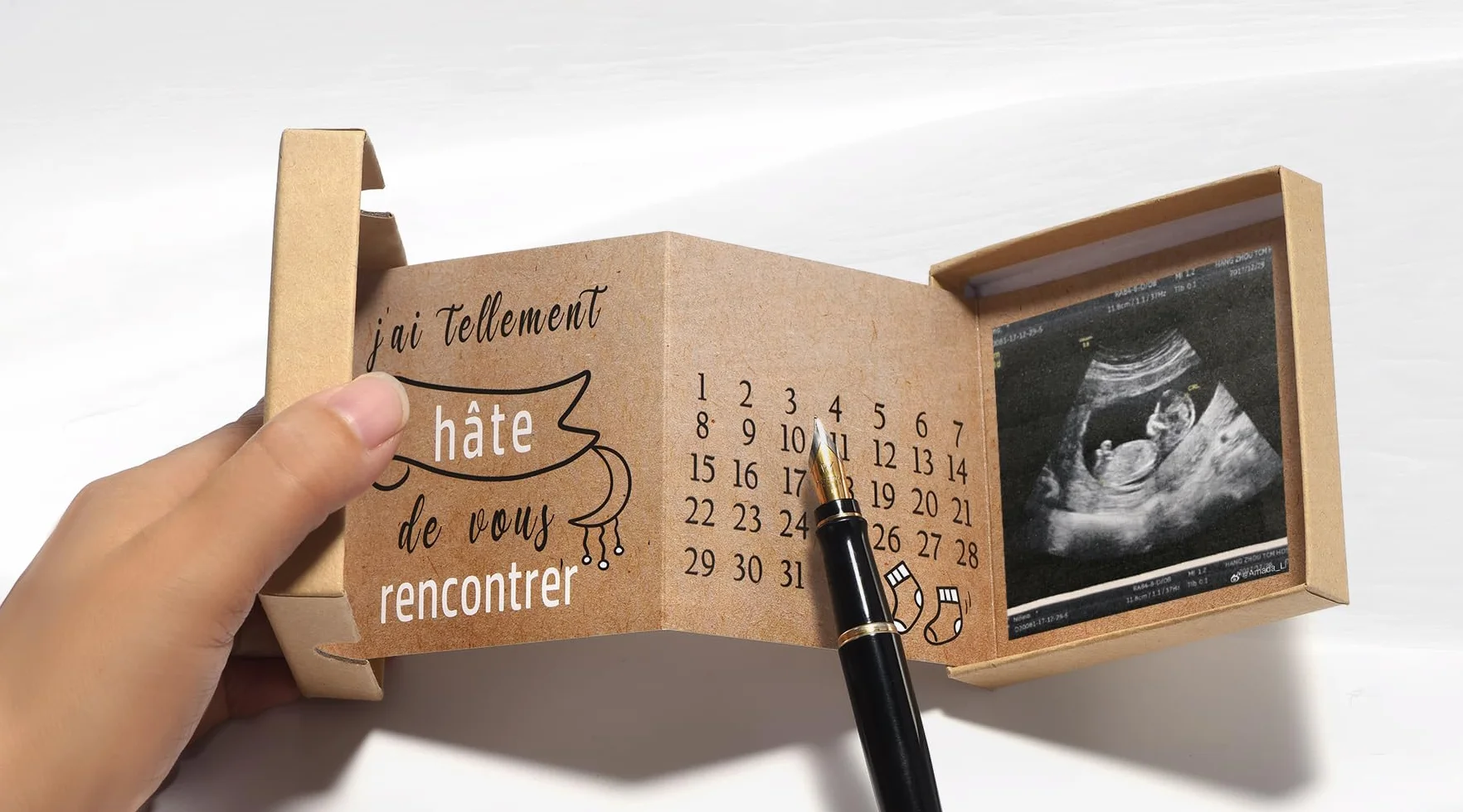 Carte Dépliante Surprise Annonce Grossesse Future Grand-Parents avec Photo Échographie Calendrier Naissance