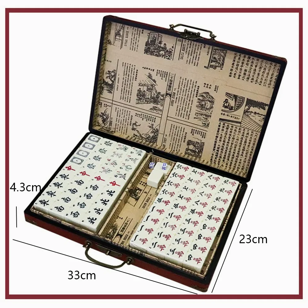 Ensemble de Jeu Mahjong Chinois Traditionnel en mélamine | Tailles M et L for cadeau de jeu de famille de fête de voyage(M(33*23*4.3cm))