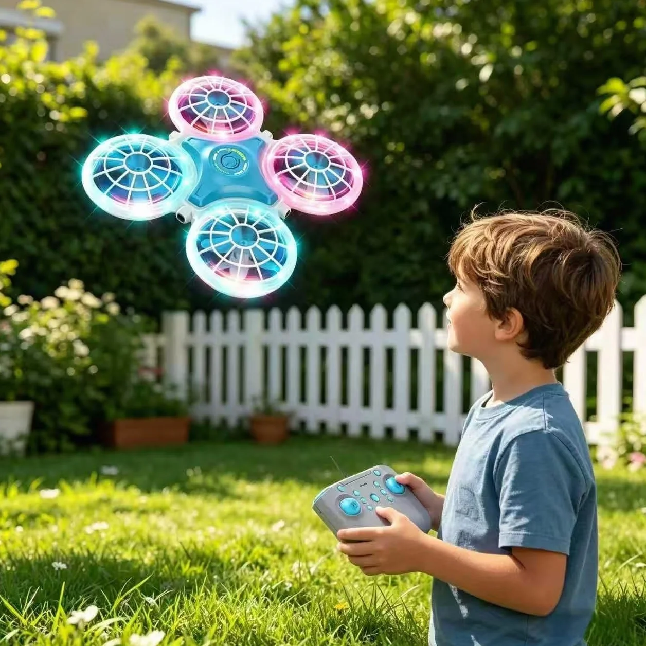 Mini Drone pour Enfants avec Télécommande, Jouet Avion LED 360° Flip, 3 Vitesses, Décollage à Une Touche, Idéal Cadeau Garçon Fille 6-10 Ans (Bleu)