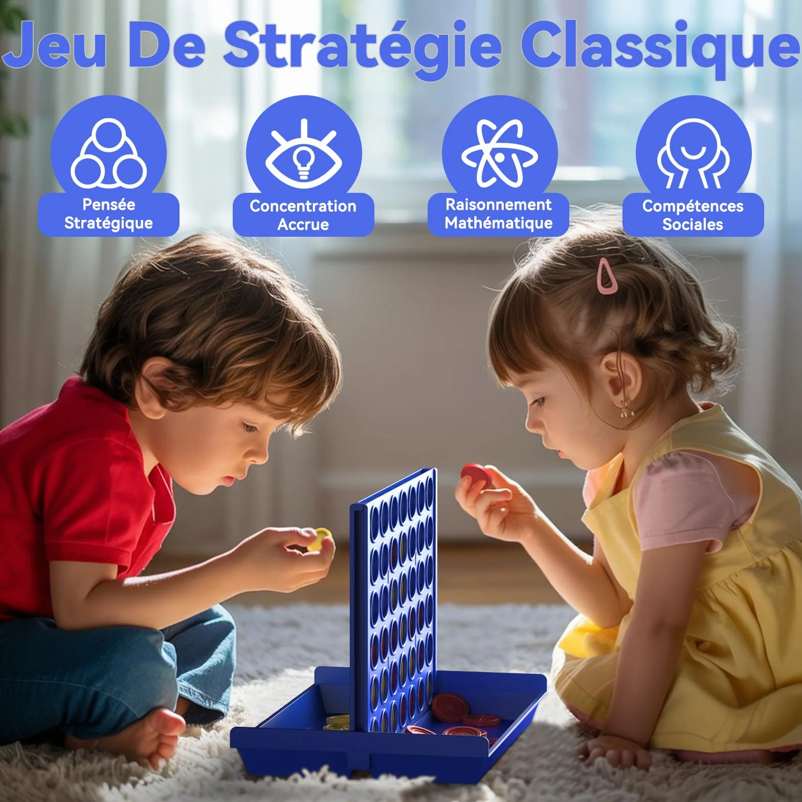 Jeu de Société 4 en Ligne Format Standard pour Enfants 3+ Ans, Cadeau Noel pour Fille Garçon, Jeux de Stratégie Portable