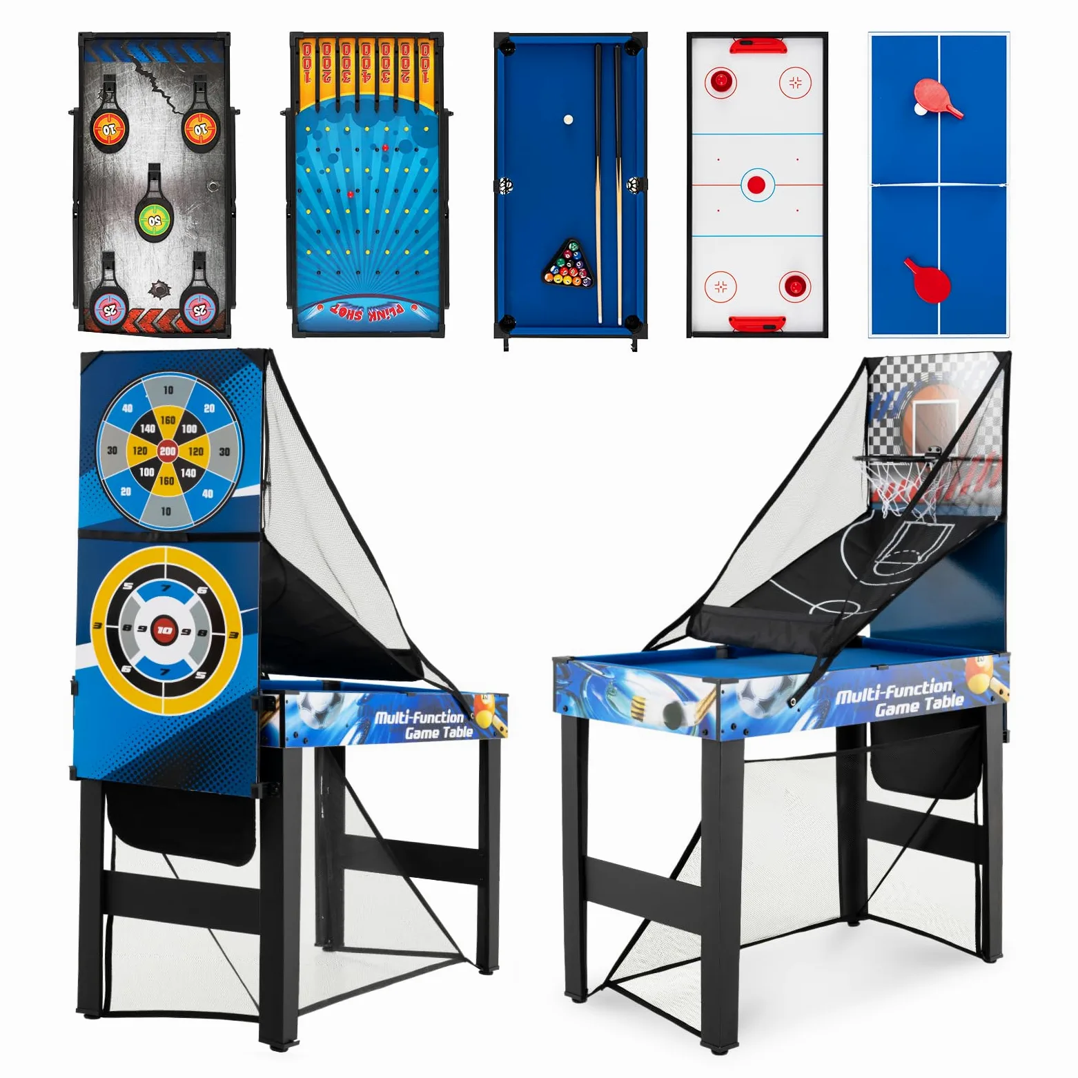 GOPLUS 10 en 1 Table Multijeux, Table Baby Foot avec Billard, Hockey sur Glace, Tennis, Basket-Ball, Hockey, Fléchettes, Tir à l'arc et Flipper, Accessoires Complets, pour Enfants 8 + Ans