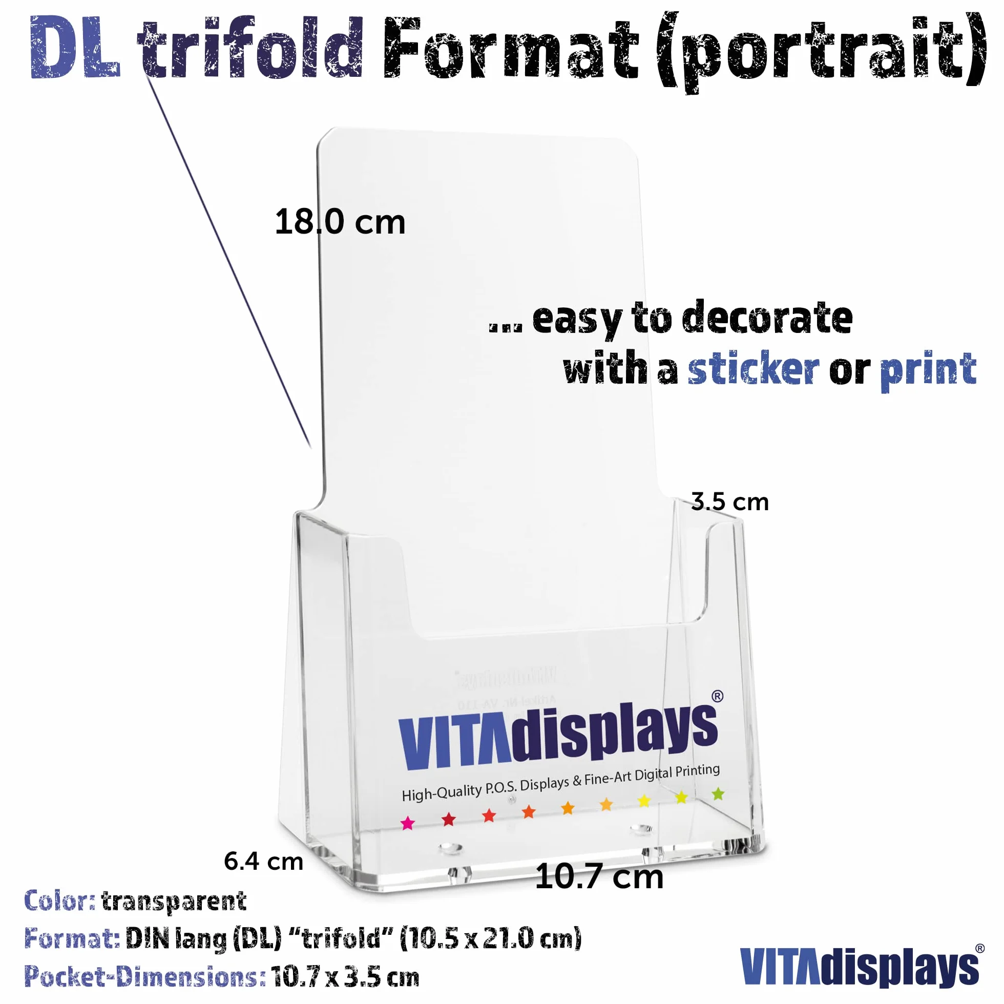 VITAdisplays Porte-brochures DIN Lang (DL) de table transparent polystyrène