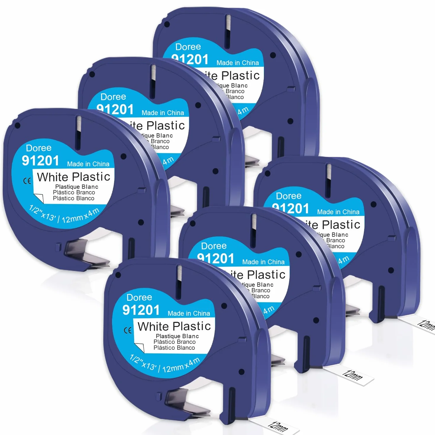 Dymo Letratag Ruban plastique 12 mm x 4 m noir sur blanc lot de 6 compatible LT-100H LT-100T XR XM QX50 200B