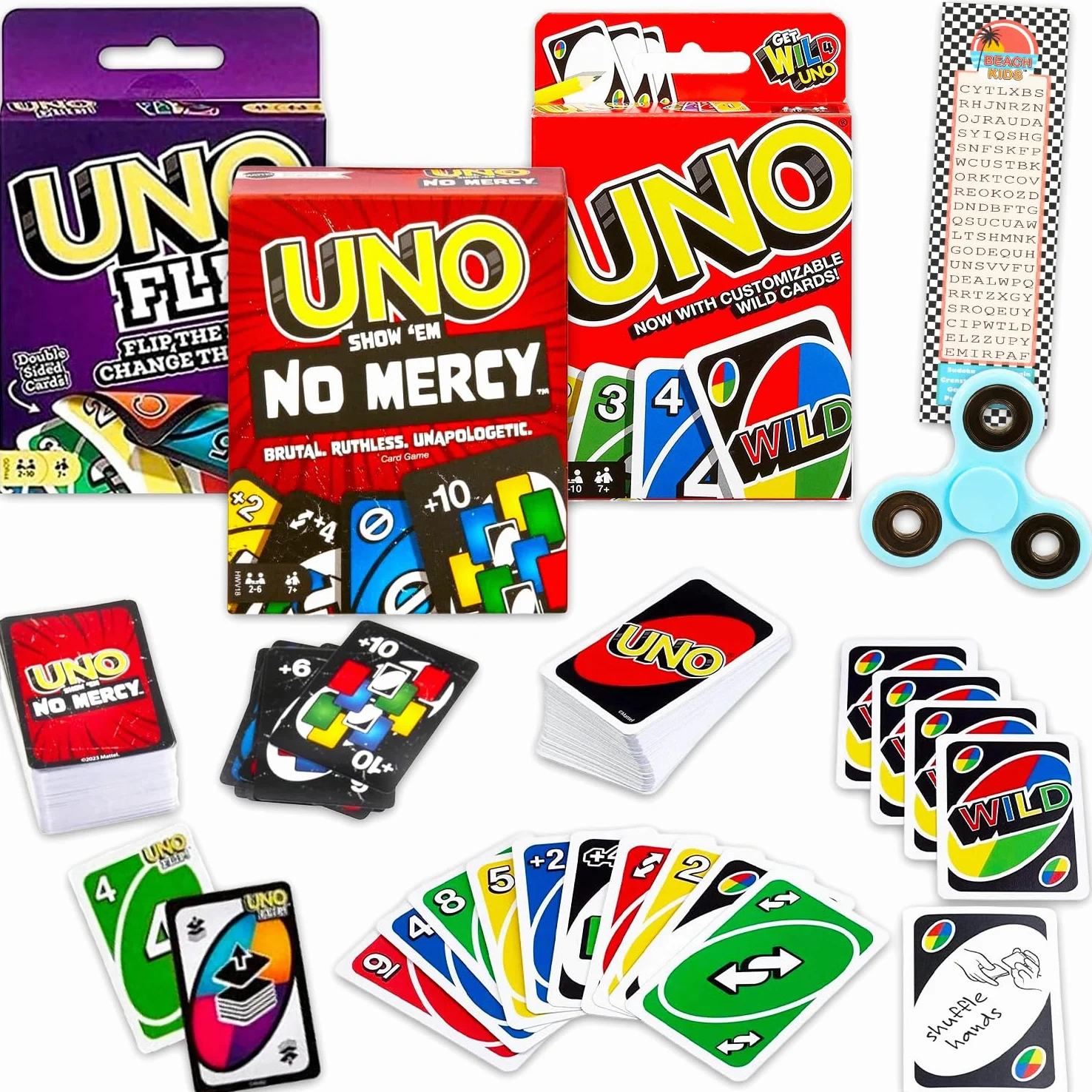 Mattel UNO – Lot de 3 jeux d'extension avec tous les jeux sauvages, inversés et impitoyables pour enfants et plus | Jeux de cartes pour enfants, nuit