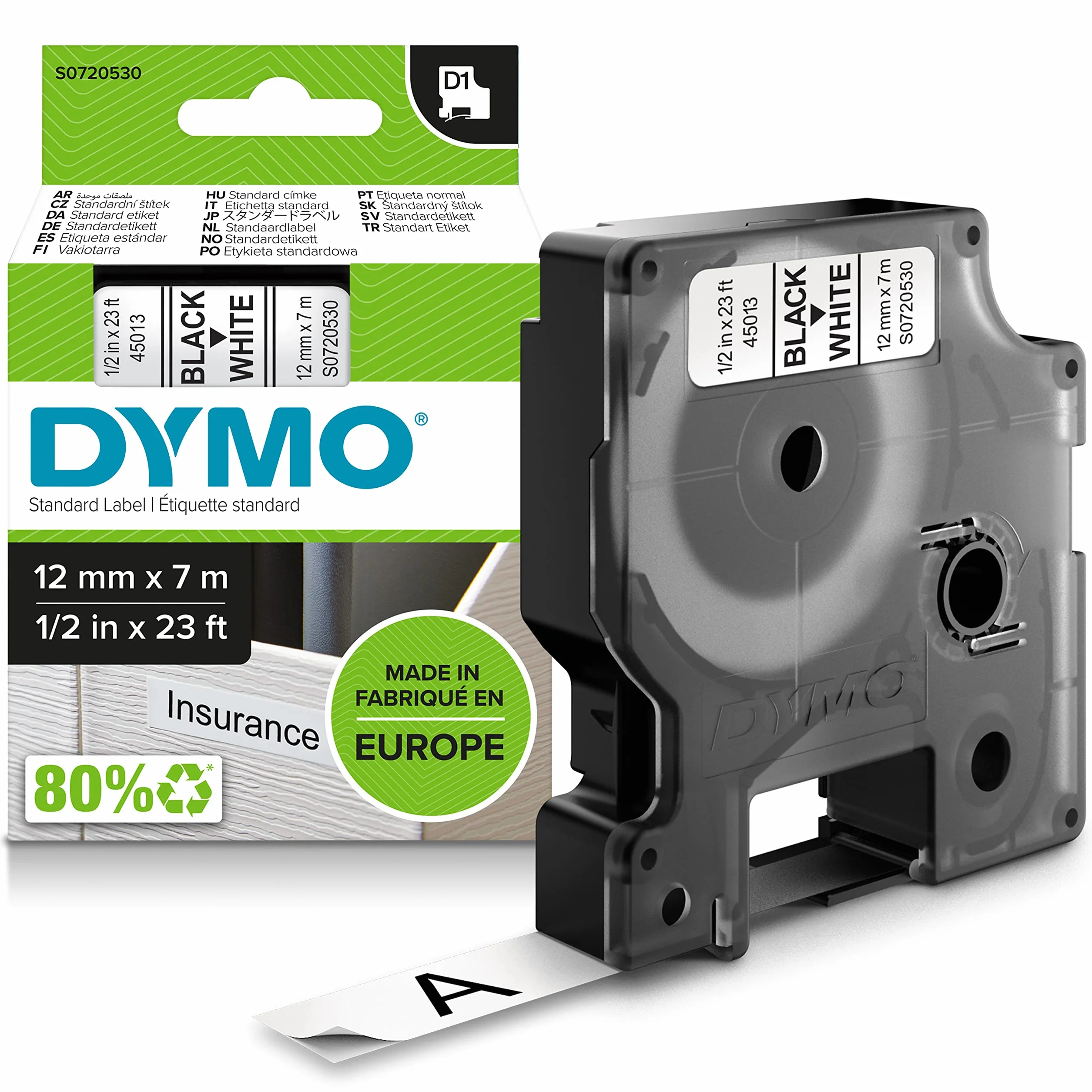 DYMO D1 étiquettes autocollantes 12 mm x 7 m noir sur blanc pour LabelManager
