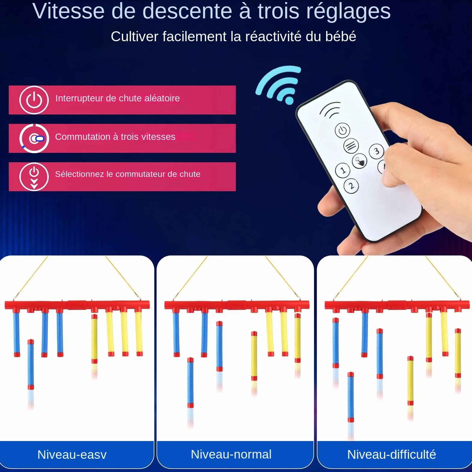 Jeux De Reflexe 3 Vitesses Réglables, Drop Stick Reflex Challenge Game, Hand Speed Challenge Game pour Enfant Et Adultes