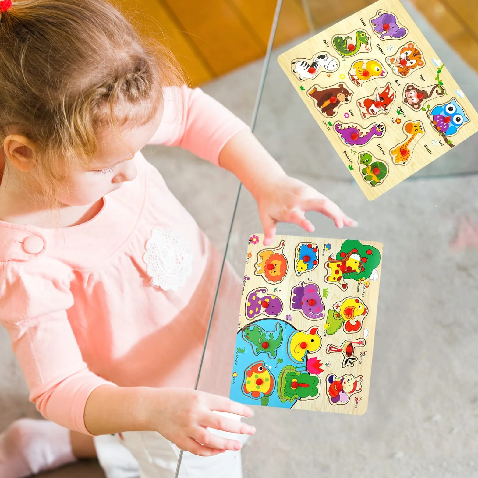 Puzzles en Bois pour Enfants 1-3 Ans, Puzzle Bois Bouton Encastrement, Cadeau Anniversaire Enfant