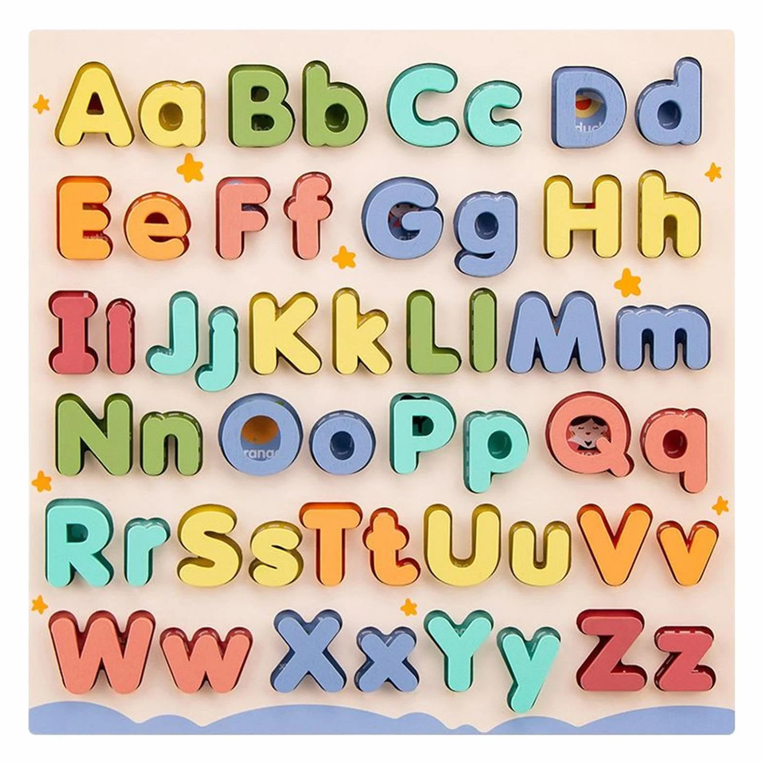 Puzzle Alphabet en Bois Montessori Jouet Éducatif Préscolaire Tableau Lettres Majuscules et Minuscules