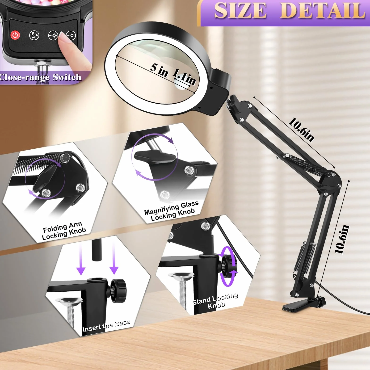 Loupe avec Lumière 36 LED 3 Modes de Couleur Mains Libres pour Lecture Artisanat