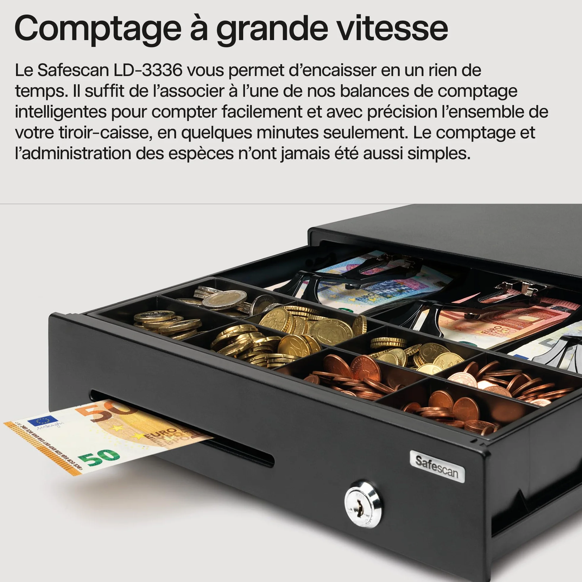 Safescan LD-3336 tiroir-caisse 33 x 36 x 10 cm RJ-12 3 emplacements billets 8 emplacements pièces