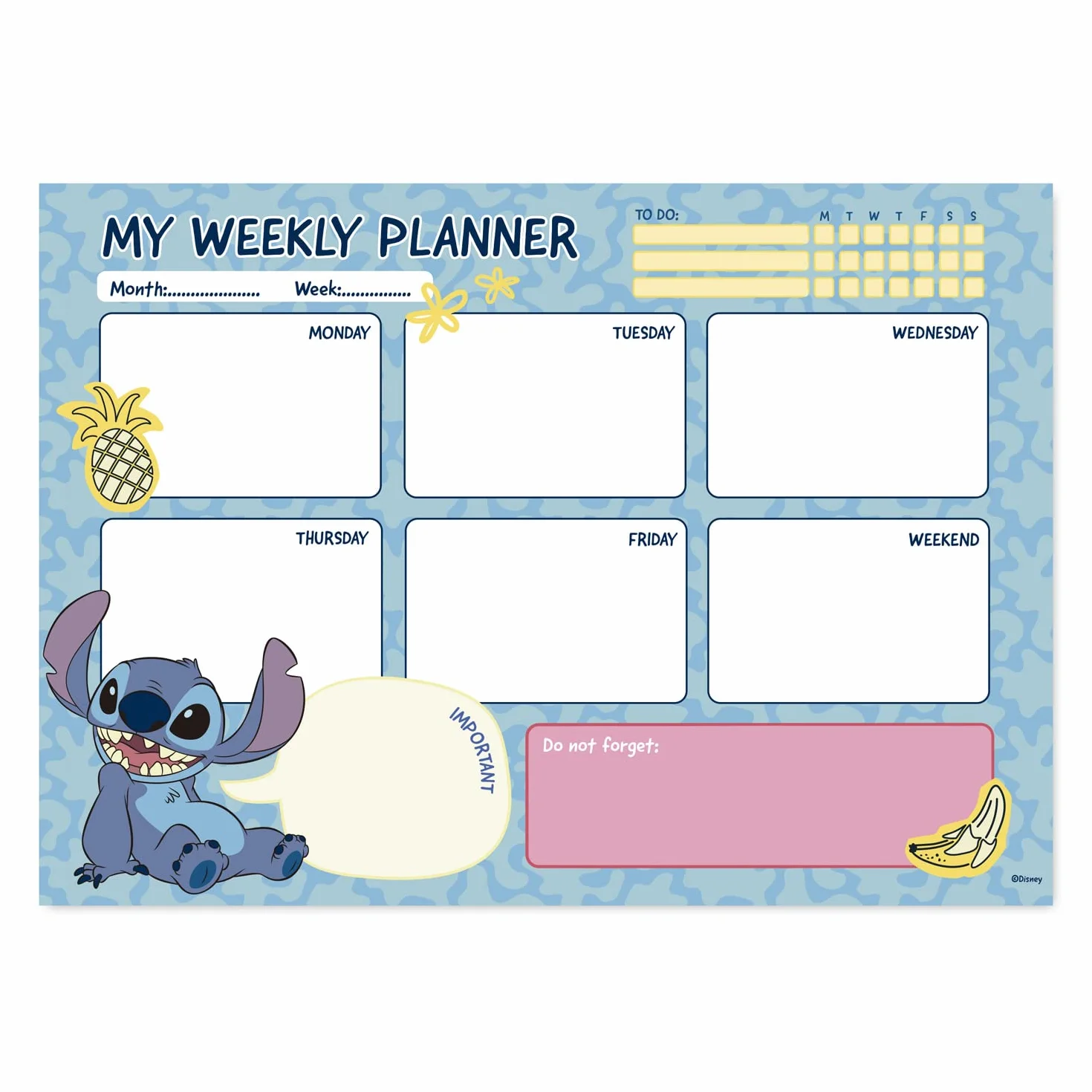 Grupo Erik Bloc Notes A4 Semainier Disney Stitch Sous-Main Bureau Planner Hebdomadaire Papeterie
