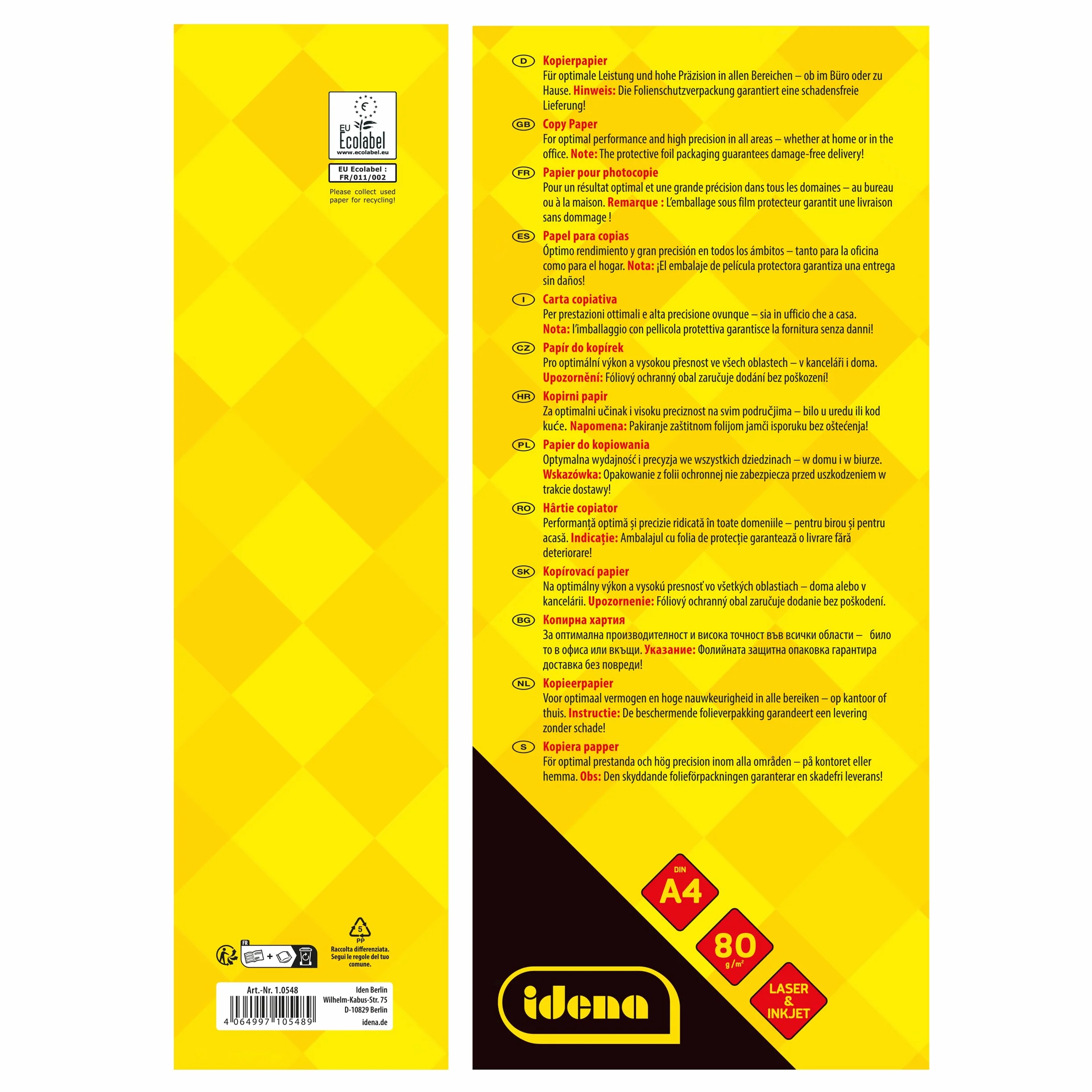 Idena 10548 Papier A4 80 g/m² Blanc 500 Feuilles Lot