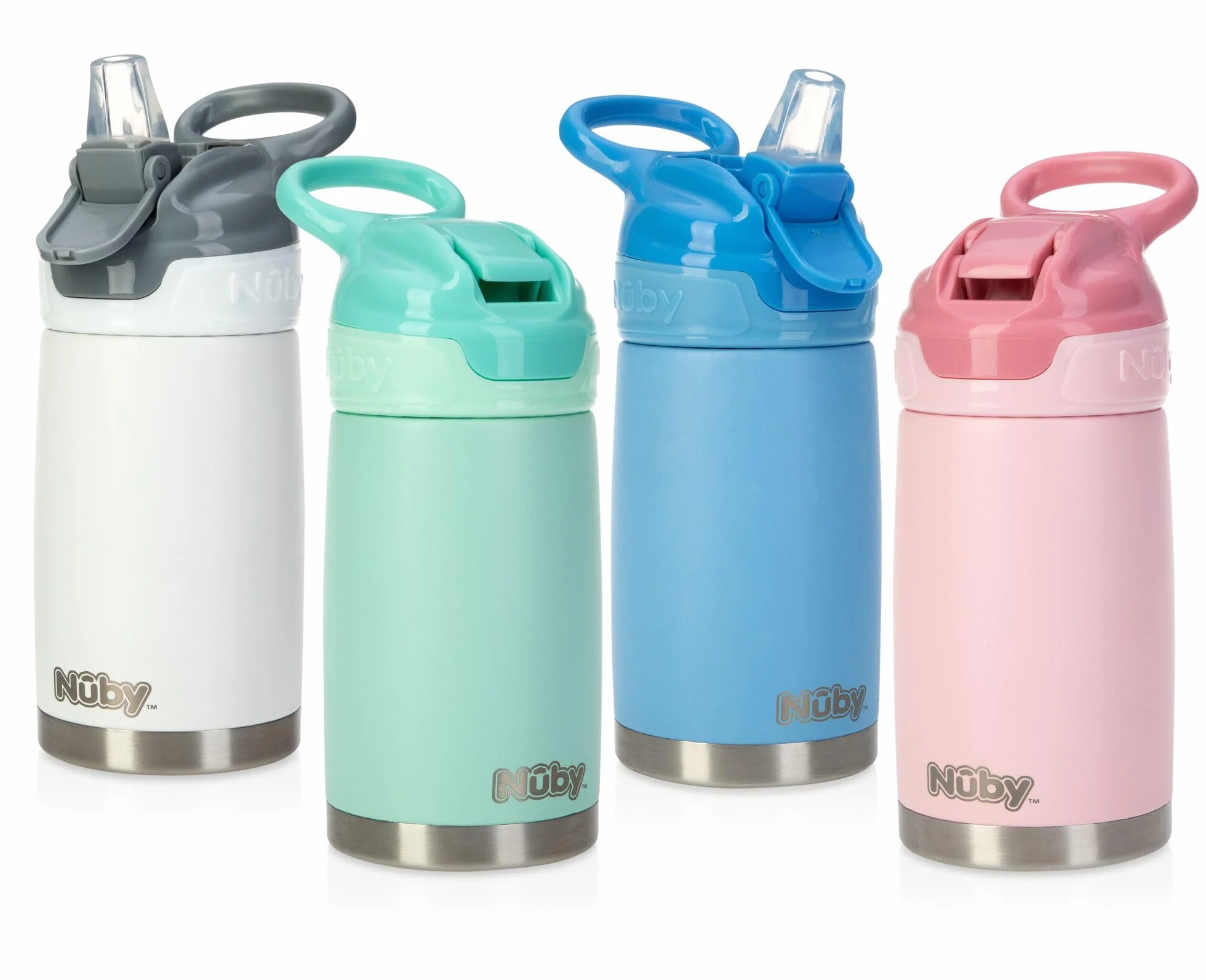 Nuby Gourde Reflex Flip-it Isotherme en Acier Inoxydable Anti-fuites 300ml Bleu +18 Mois
