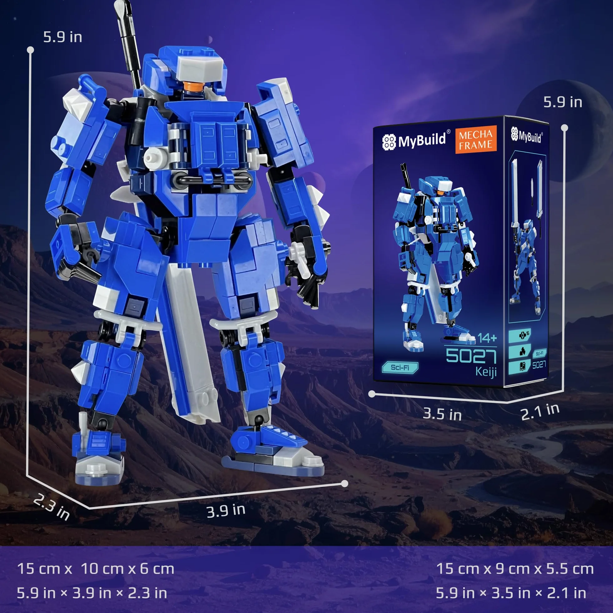 MyBuild Keiji 5027 Unité Mecha à Armure Bleue avec Épée Longue Robot Articulé Jouet Construction 14+