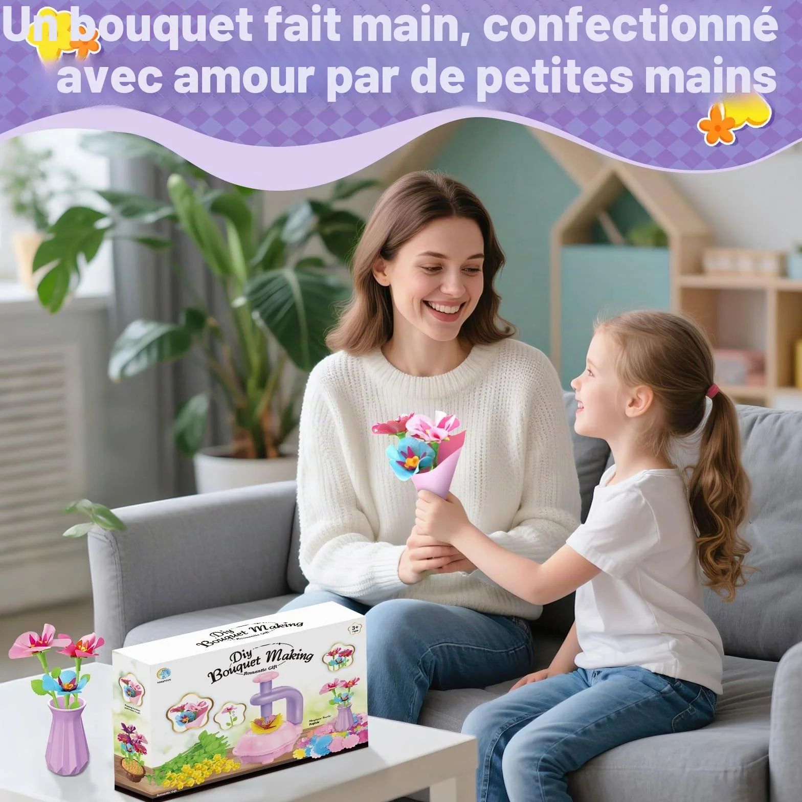 Kssvzz Activité Manuelle Fille, Jouet Enfant 4-10 Ans, Création Bouquet de Fleurs avec Machine à Fleurs, DIY Cadeau Bricolage 3 Ans+