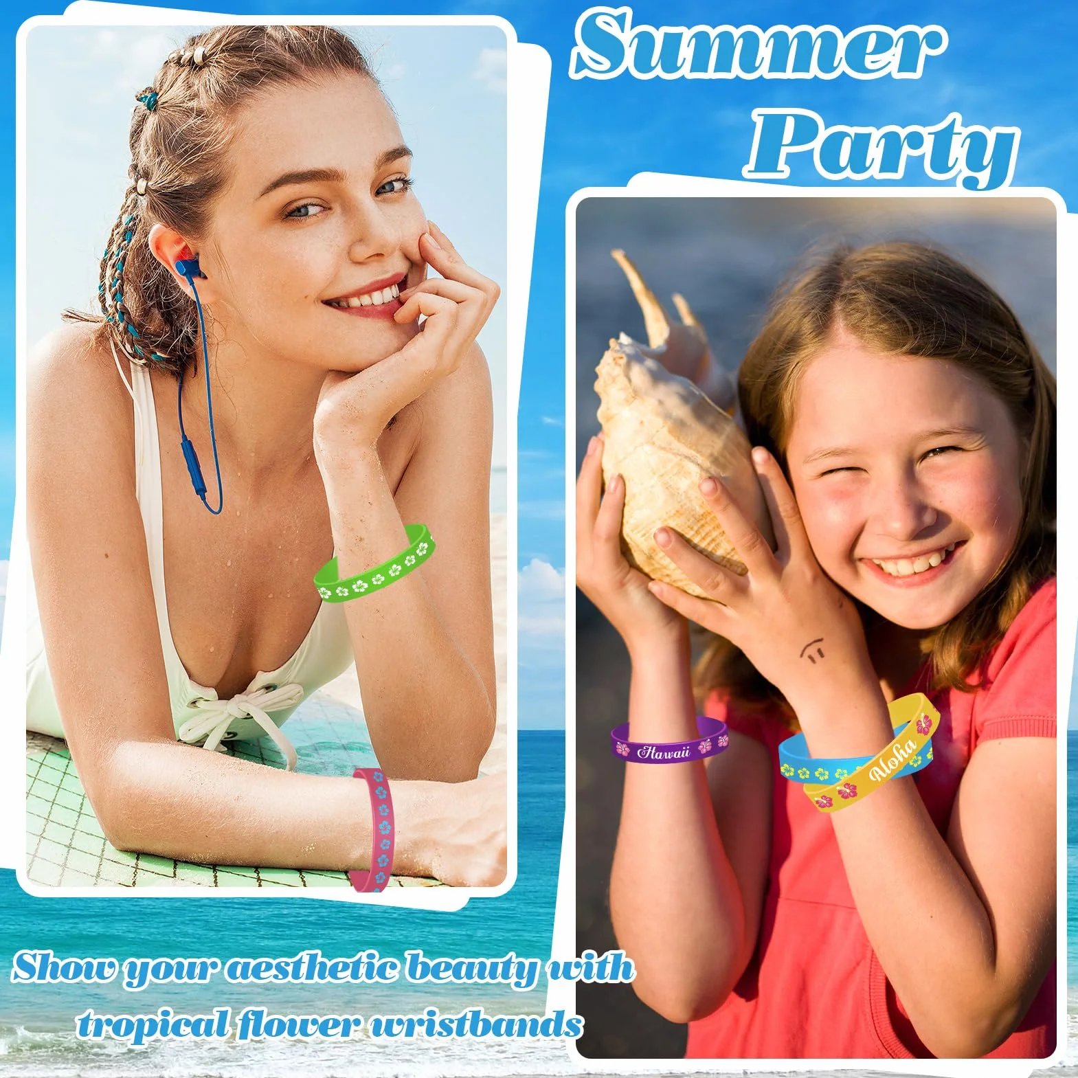 HOWAF 35pcs Bracelets Fleur Hibiscus Silicone Hawaienne Enfant Adultes Deco Plage Anniversaire Tropical Pool Party
