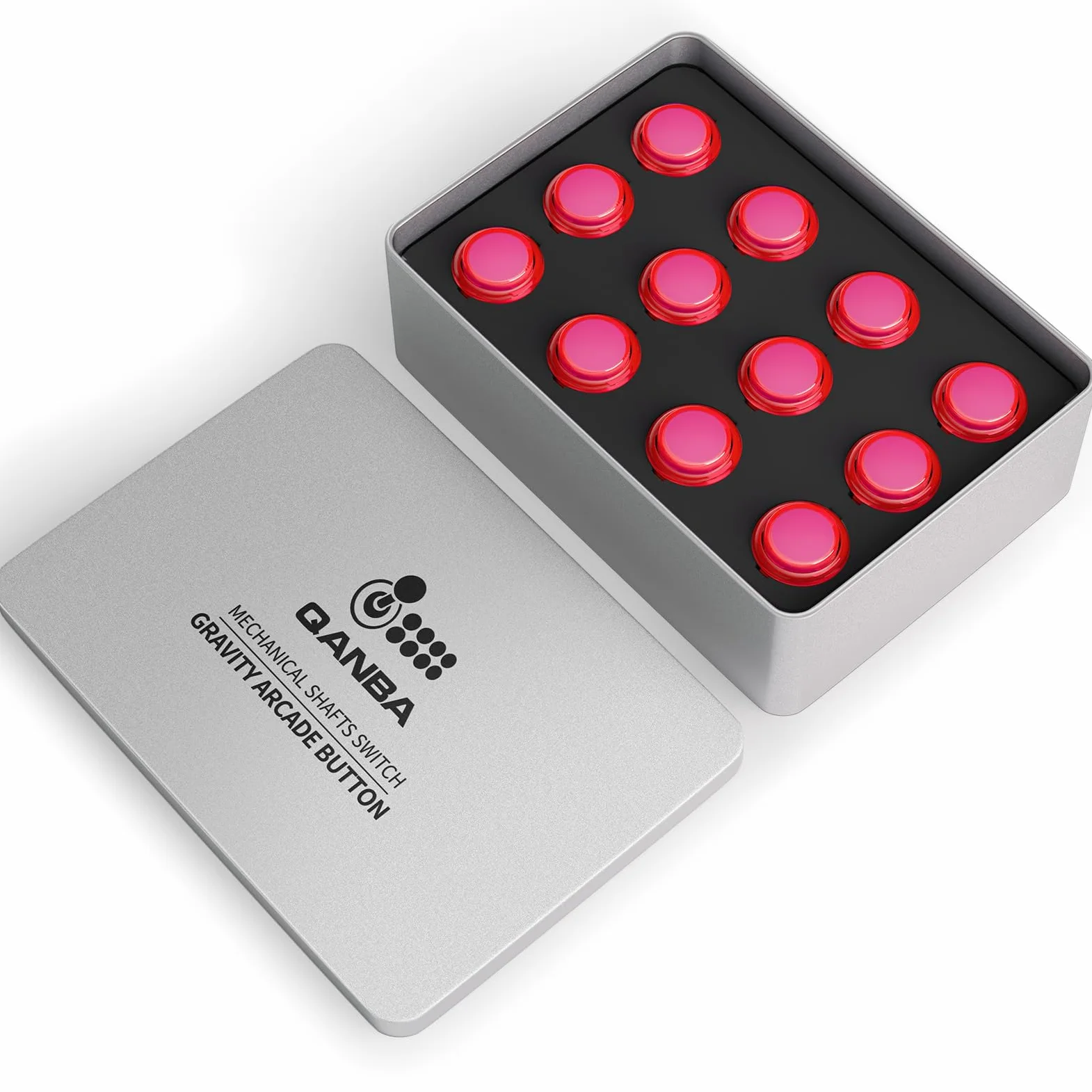 Qanba Gravity KS Lot de 12 boutons d'arcade mécaniques encliquetables Rose transparent 24 mm