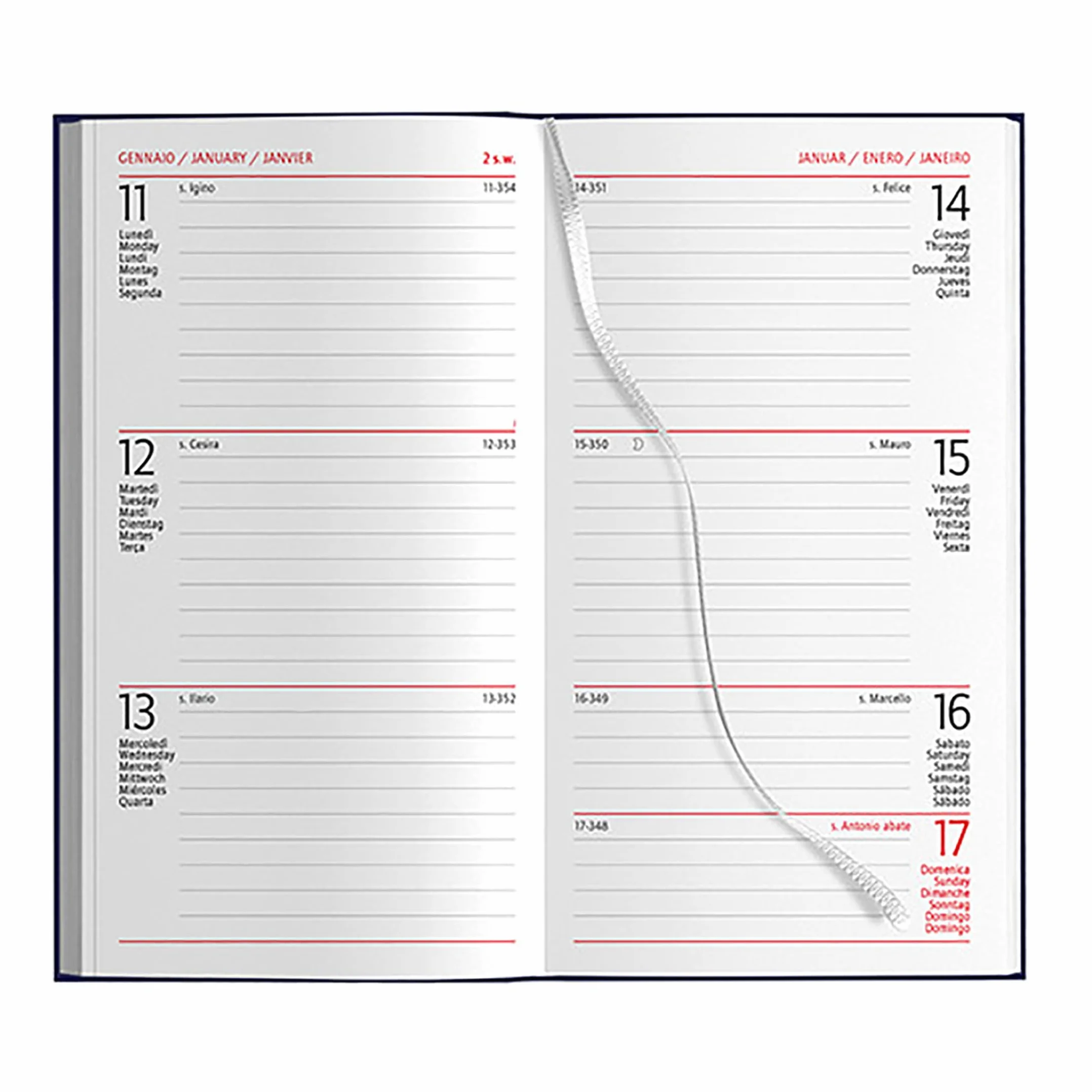 Pubblimania Agenda Semainier 2027 de Poche Mini 8x15 cm – Agenda de Sac 148 Pages Matière Gommée Rembourrée Multilingue