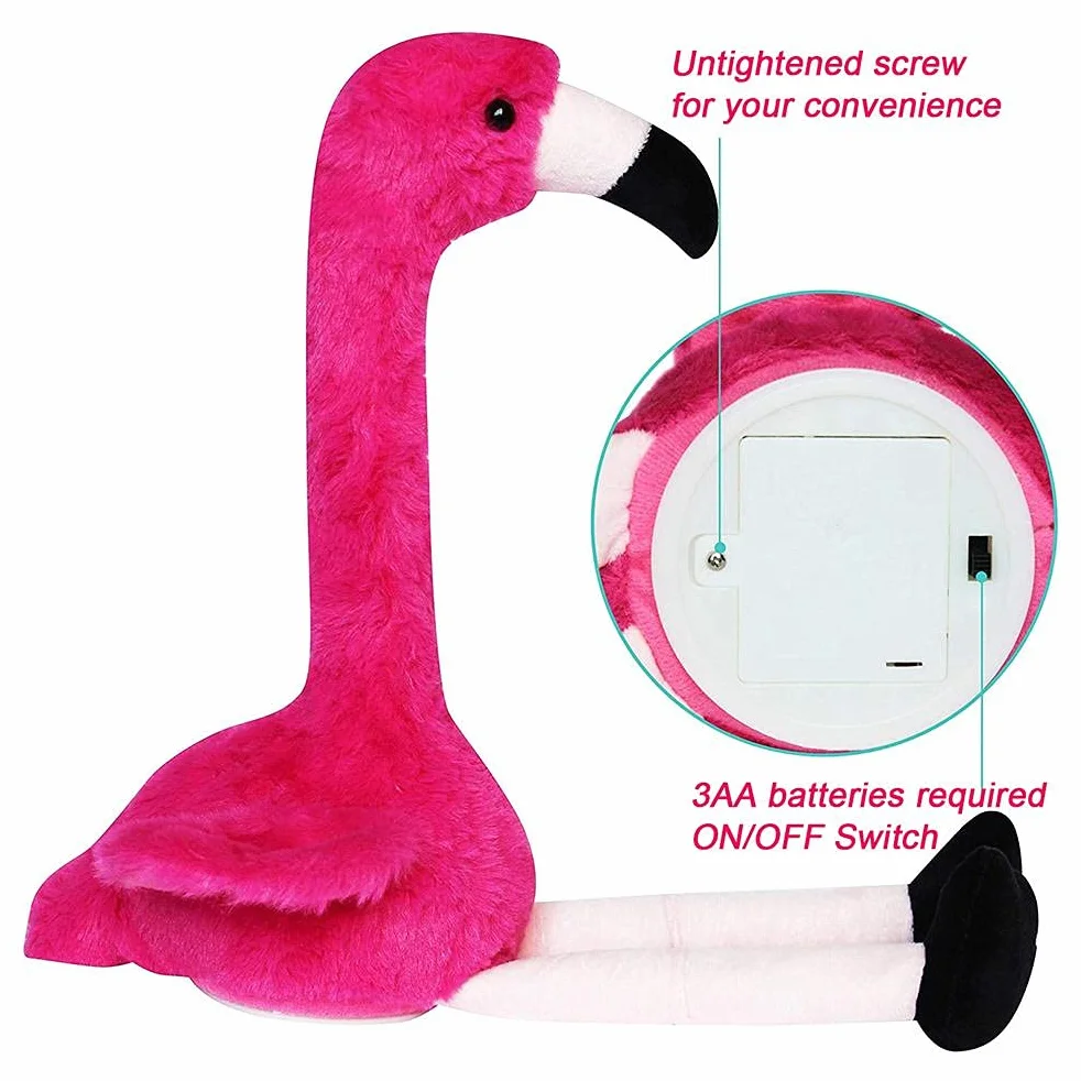 Flamant Rose Parlant Jouet Électrique en Peluche 35 cm