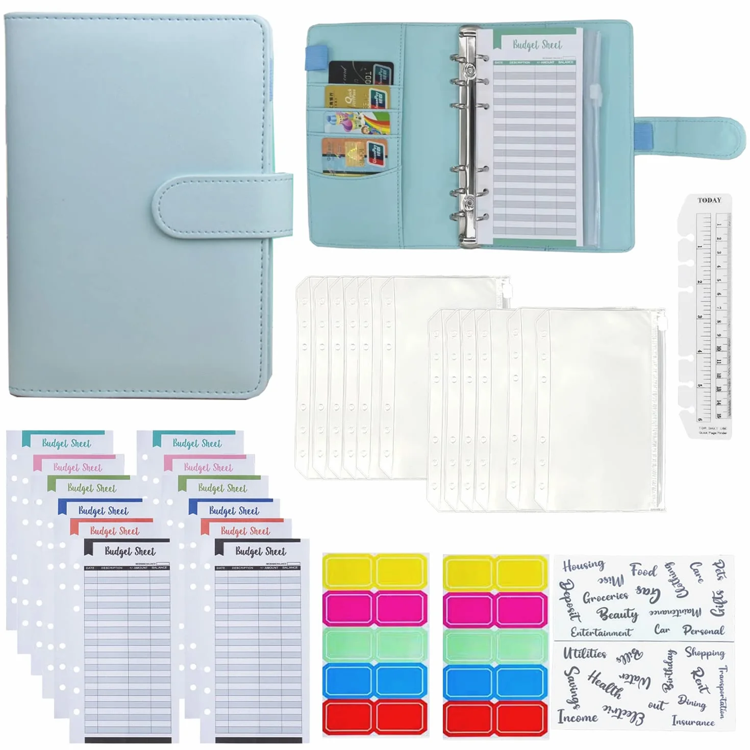 Lot de 30 enveloppes pour budget Format A6 avec feuilles étiquettes règles