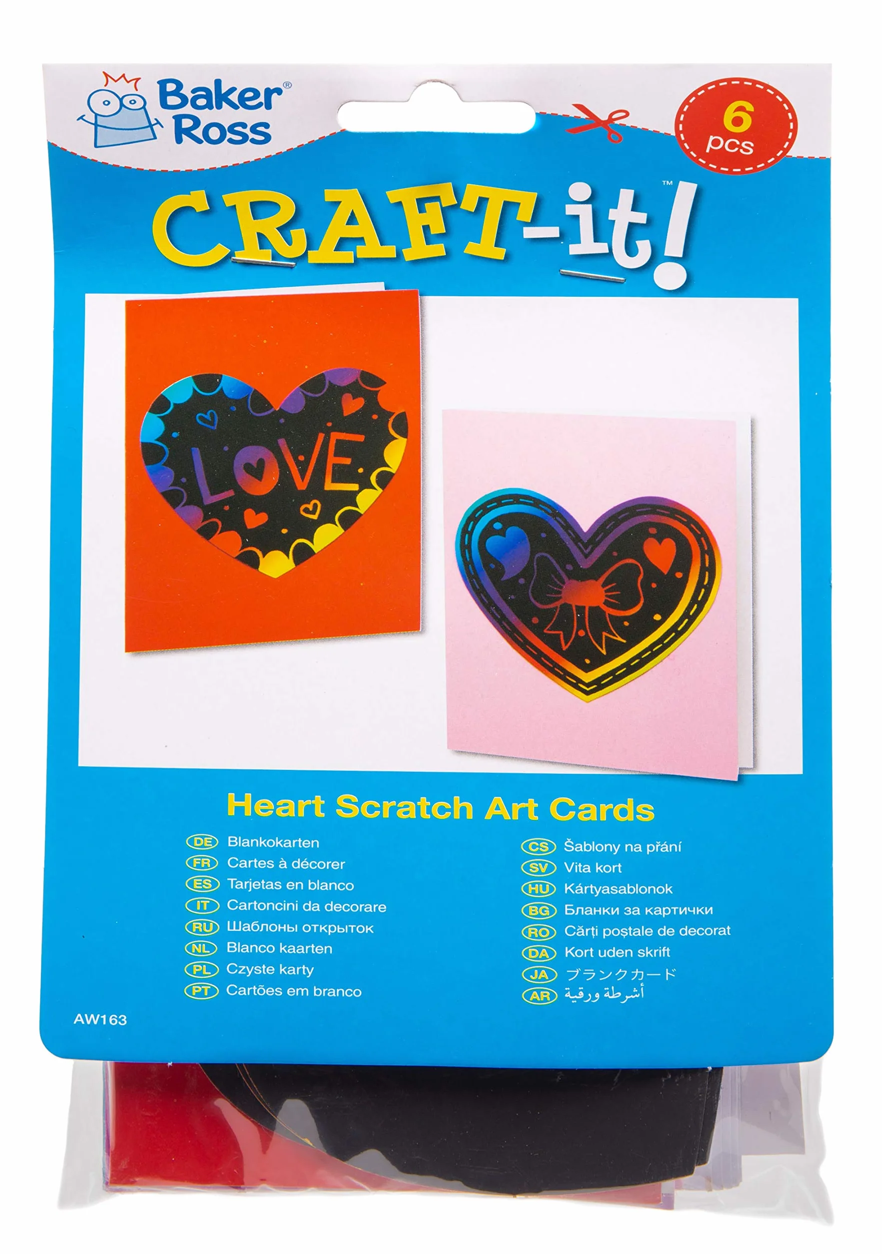 Baker Ross Cartes à Gratter motif Coeur Lot de 6 Loisirs Créatifs Enfants