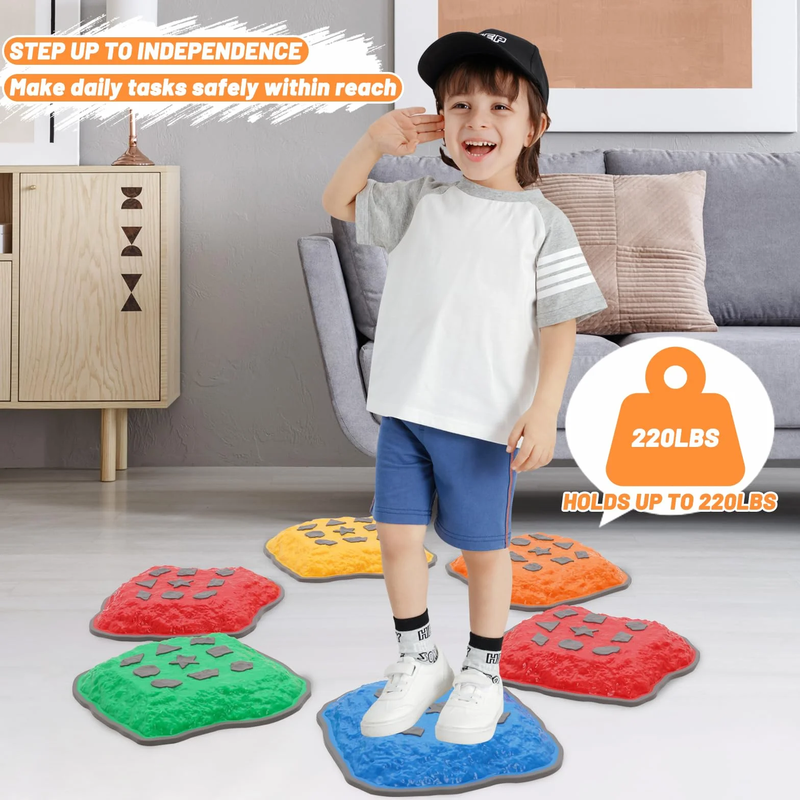 Pierres D'équilibre pour Enfants, Parcours de Motricité Intérieur & Extérieur, Motif Antidérapant, 6 Pièces