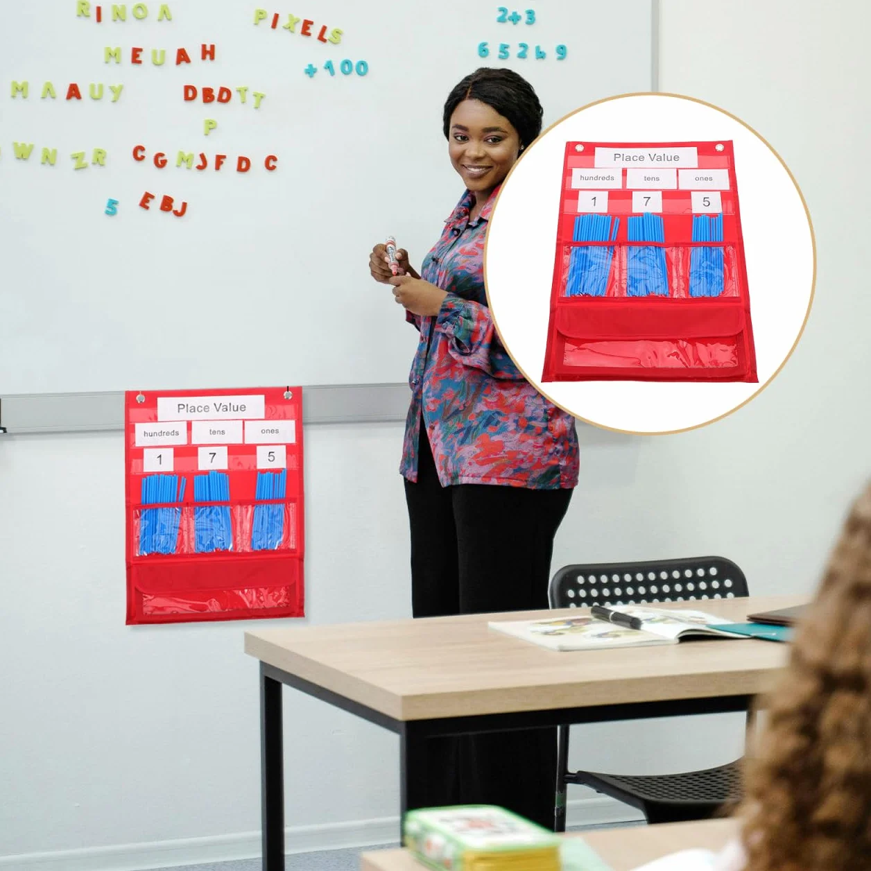 LALAFINA Tableau à Poches pour Compter avec 30 Cartes Numériques 200 Pailles 20 Élastiques Suspendu Enseignement Comptage