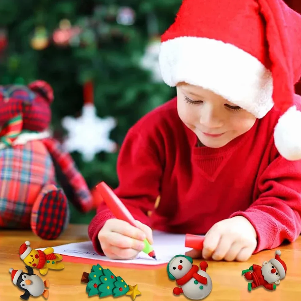 Gukasxi Lot de 6 gommes de Noël fantaisie en forme de dessin animé, ensemble de gommes en caoutchouc mignonnes en forme de puzzle
