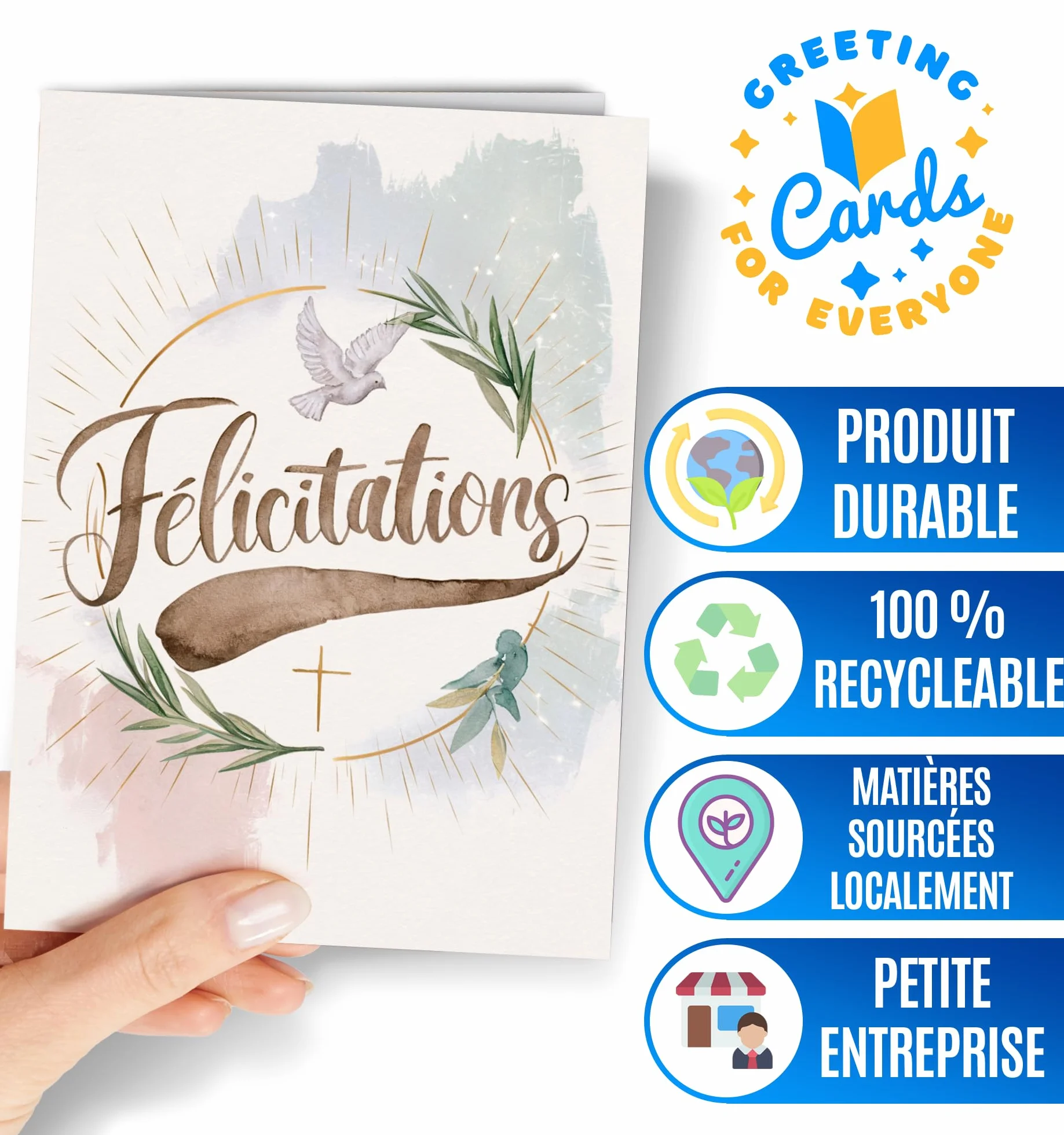 Carte de Baptême Fille ou Garçon - Cartes de Vœux Religieuse avec Enveloppe - Cadeau de Cérémonie