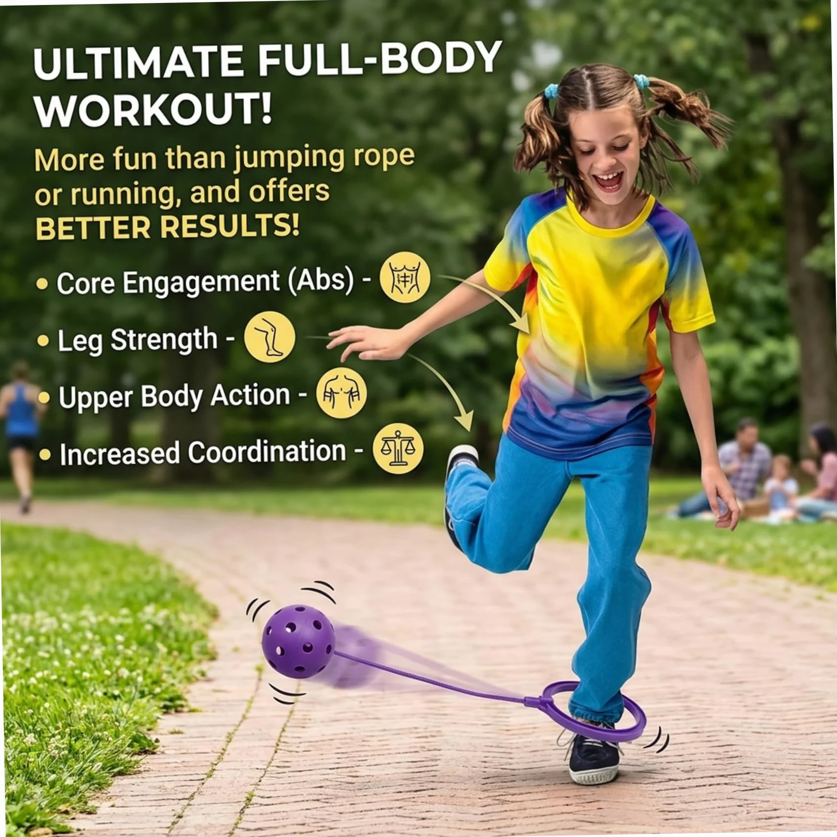 Balle à Sauter Violet Doux avec Anneau en Corde givrée pour Enfants – Jouet de Fitness perforé