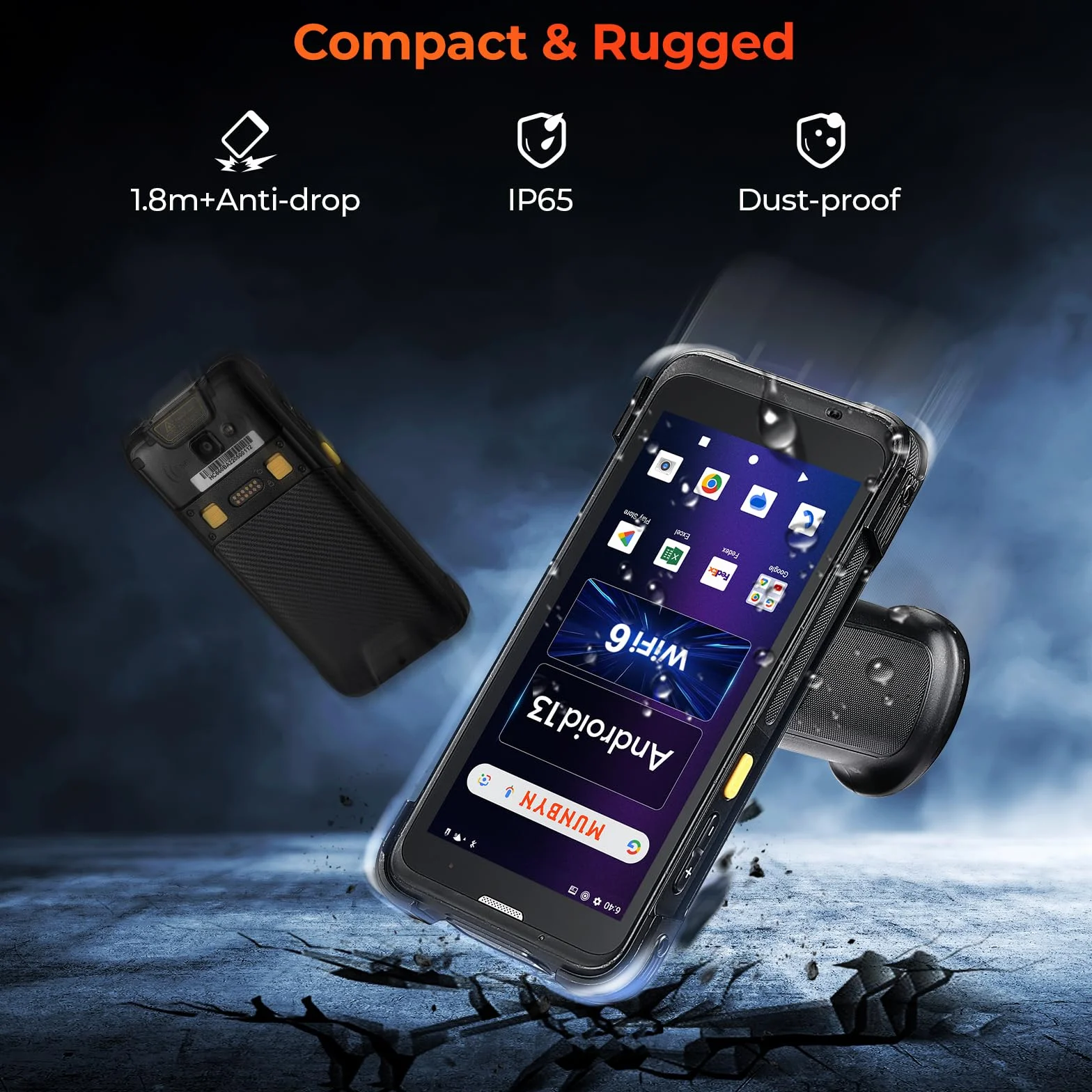 MUNBYN Android 13 PDA Scanner Code Barre 2D Zebra, 4+64G Robuste IP65 Pistol Grip WiFi 6 Terminal