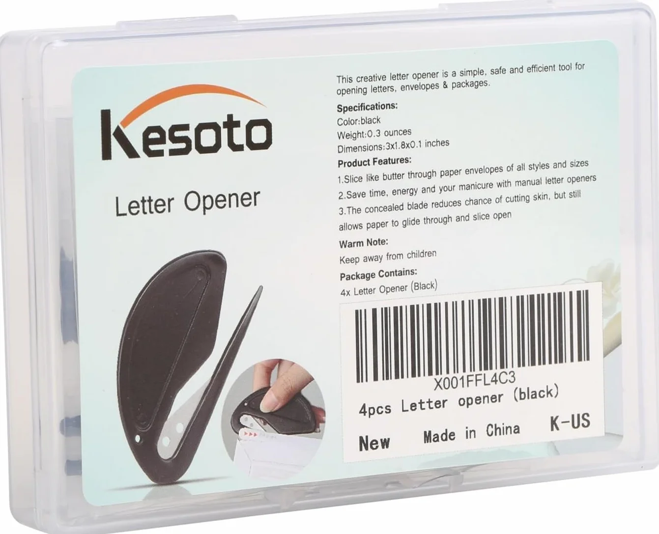 Kesote Ouvre Lettre Métal 4 Pcs Coupe Papier Enveloppe Noir 77 x 48 mm