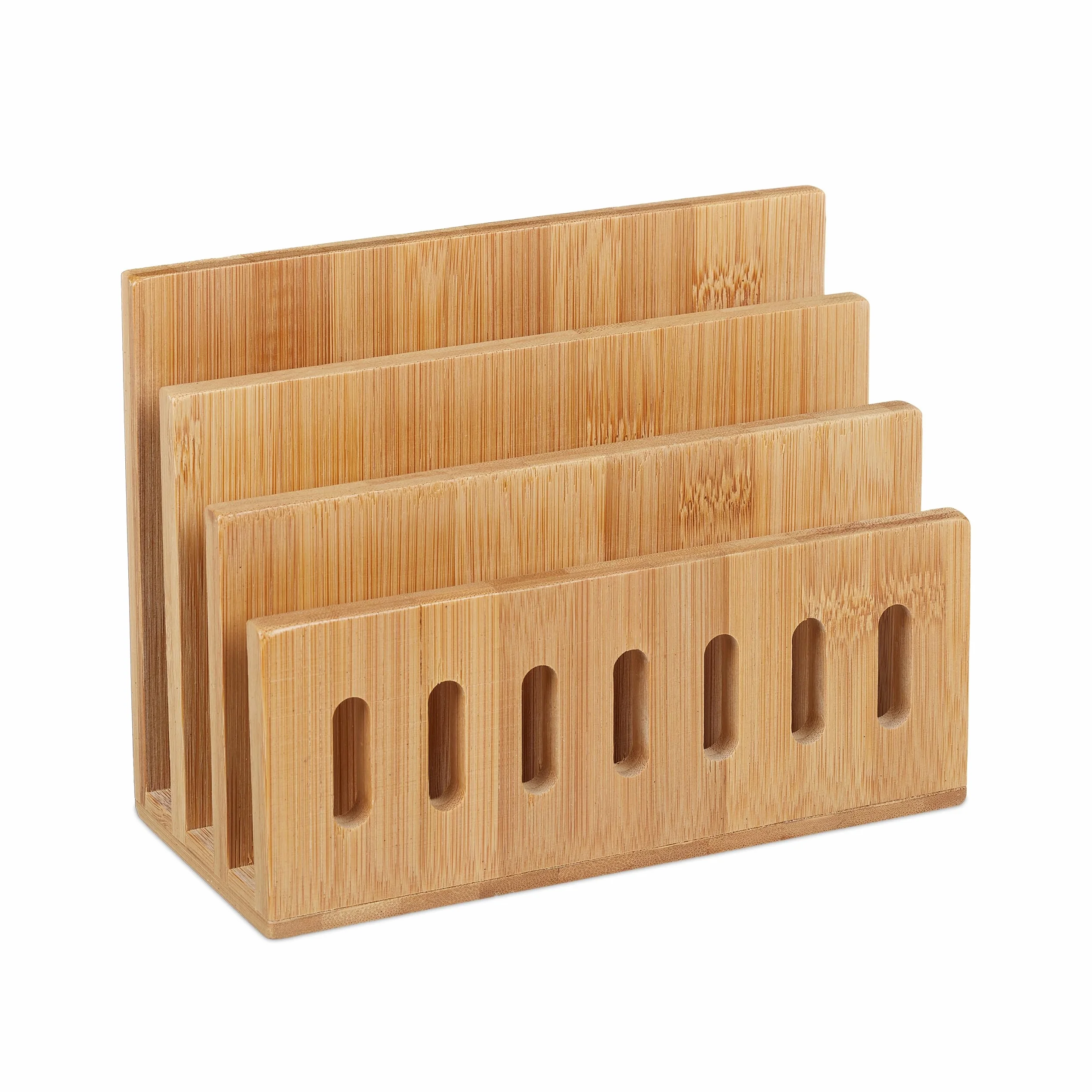 Relaxdays Organiseur Bureau Bambou 3 Compartiments Trieur Courrier Porte-Documents 13x18x8 cm Nature