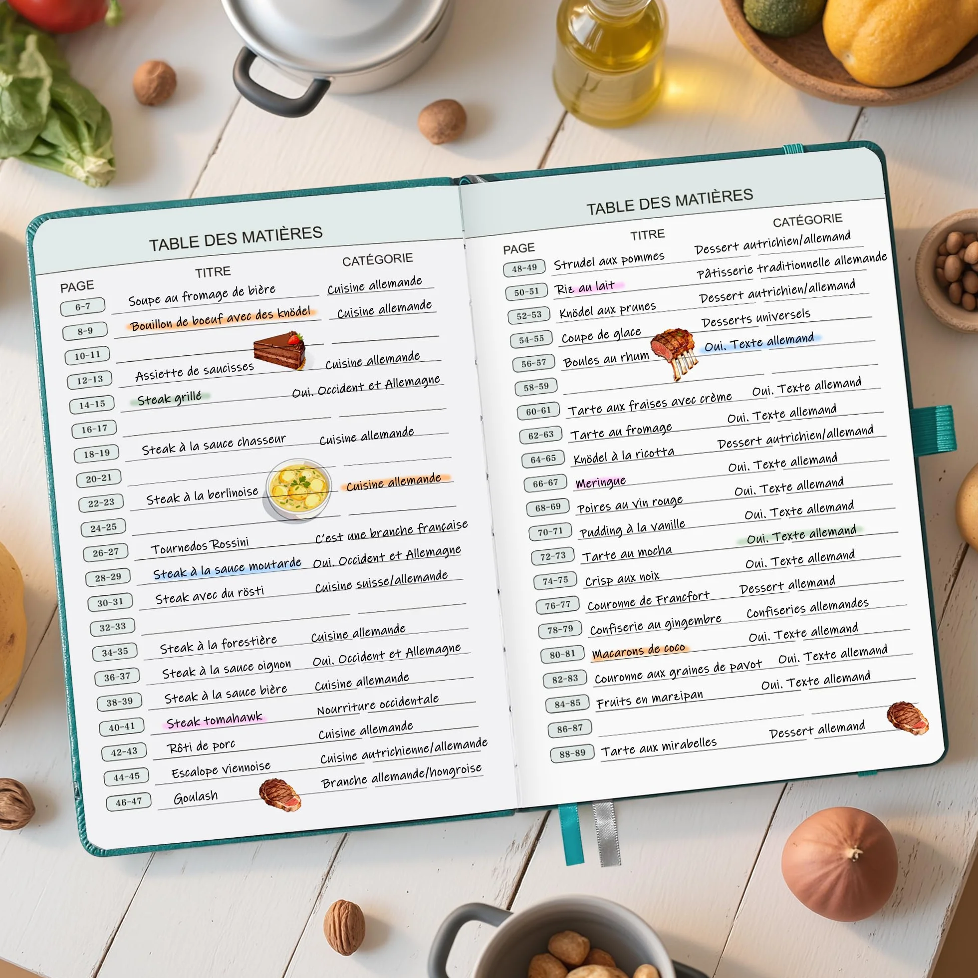 Carnet de Recettes à Remplir A5 – Livre de Recettes Vierge avec Index, Cahier de Cuisine Vert militaire