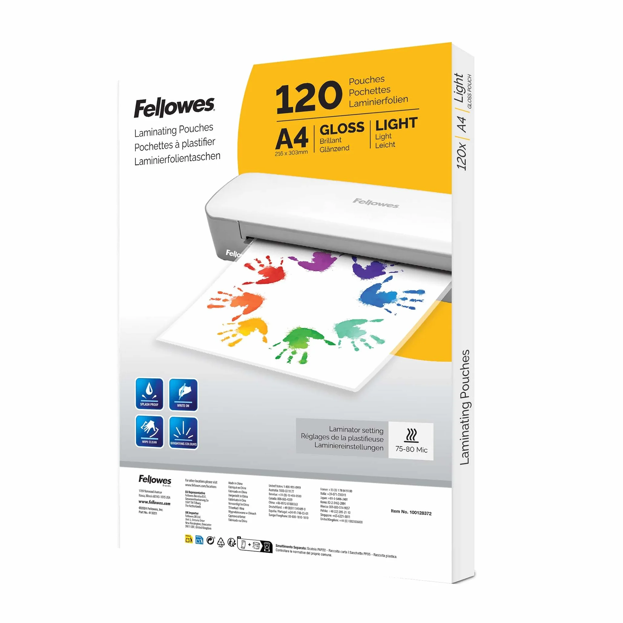 Fellowes 120 pochettes de plastification A4 brillante pour documents et photos