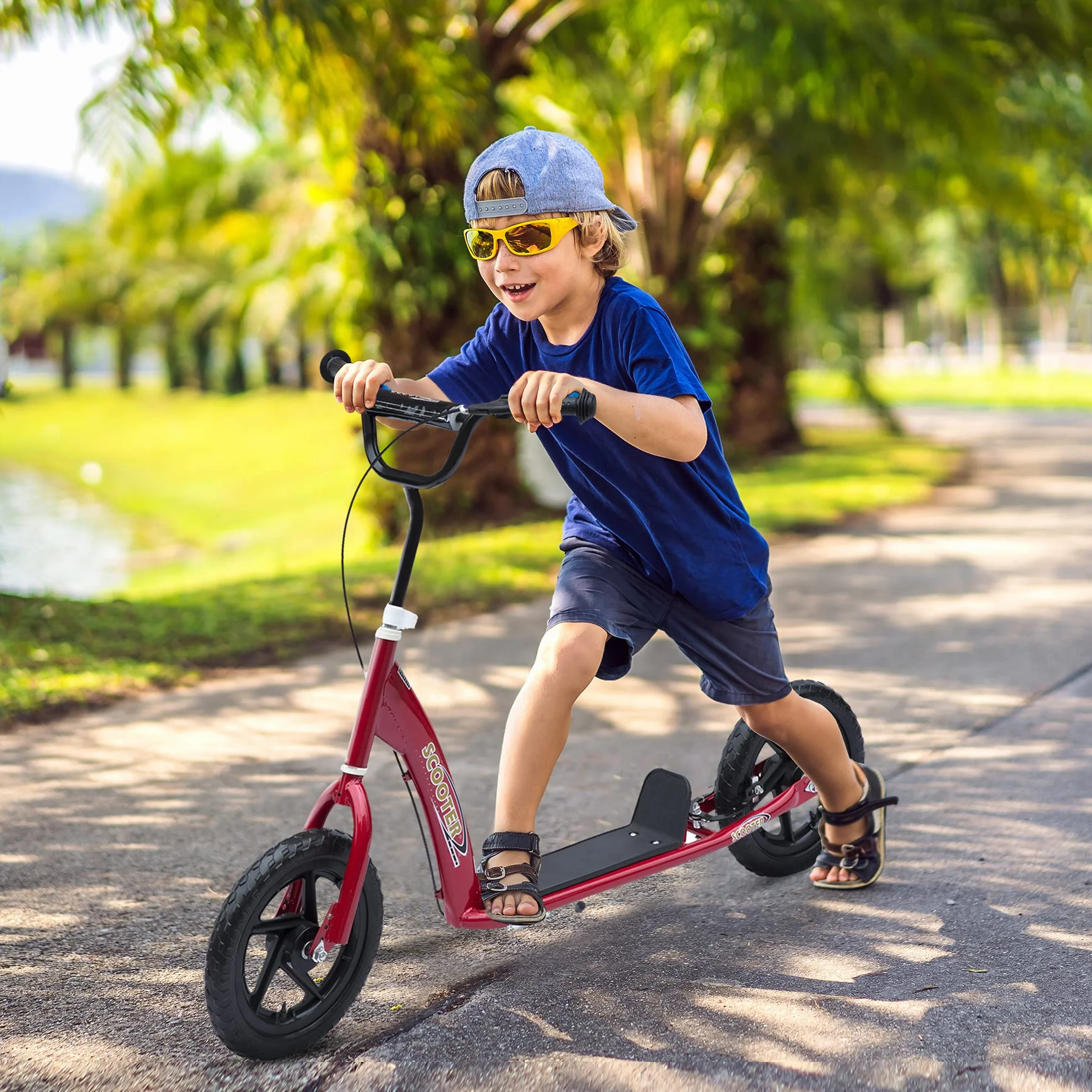 HOMCOM Trottinette Enfant patinette pneus 30 cm Hauteur Guidon réglable Frein béquille Acier 5 Ans