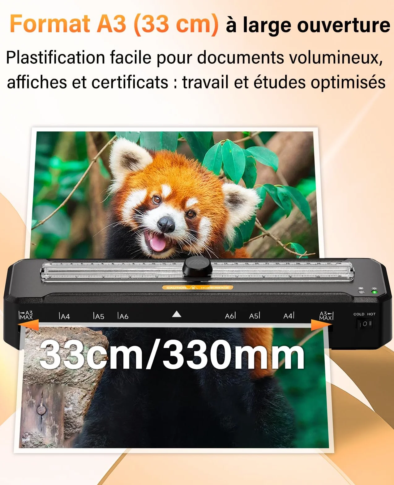 MAXDONE Plastifieuse A3 Chaud et Froid, Préchauffage 1-2 Min, 10 Pochettes, Arrondisseur d'Angles, tout Format A3 A4 A5 A6