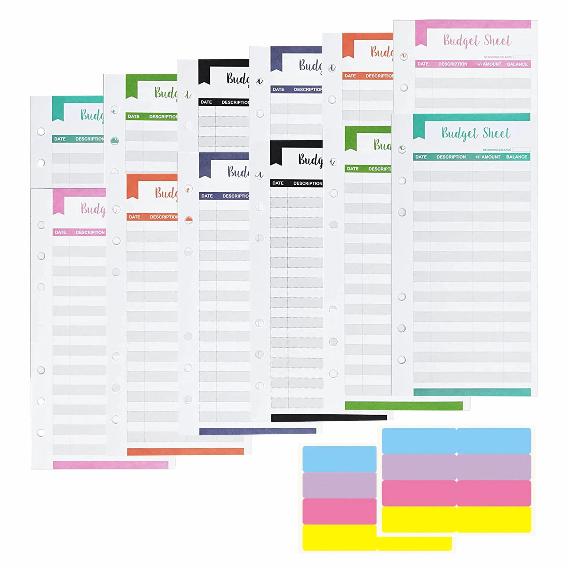 Planificateur de budget A6 6 trous 24 feuilles avec étiquettes autocollantes recharge papier