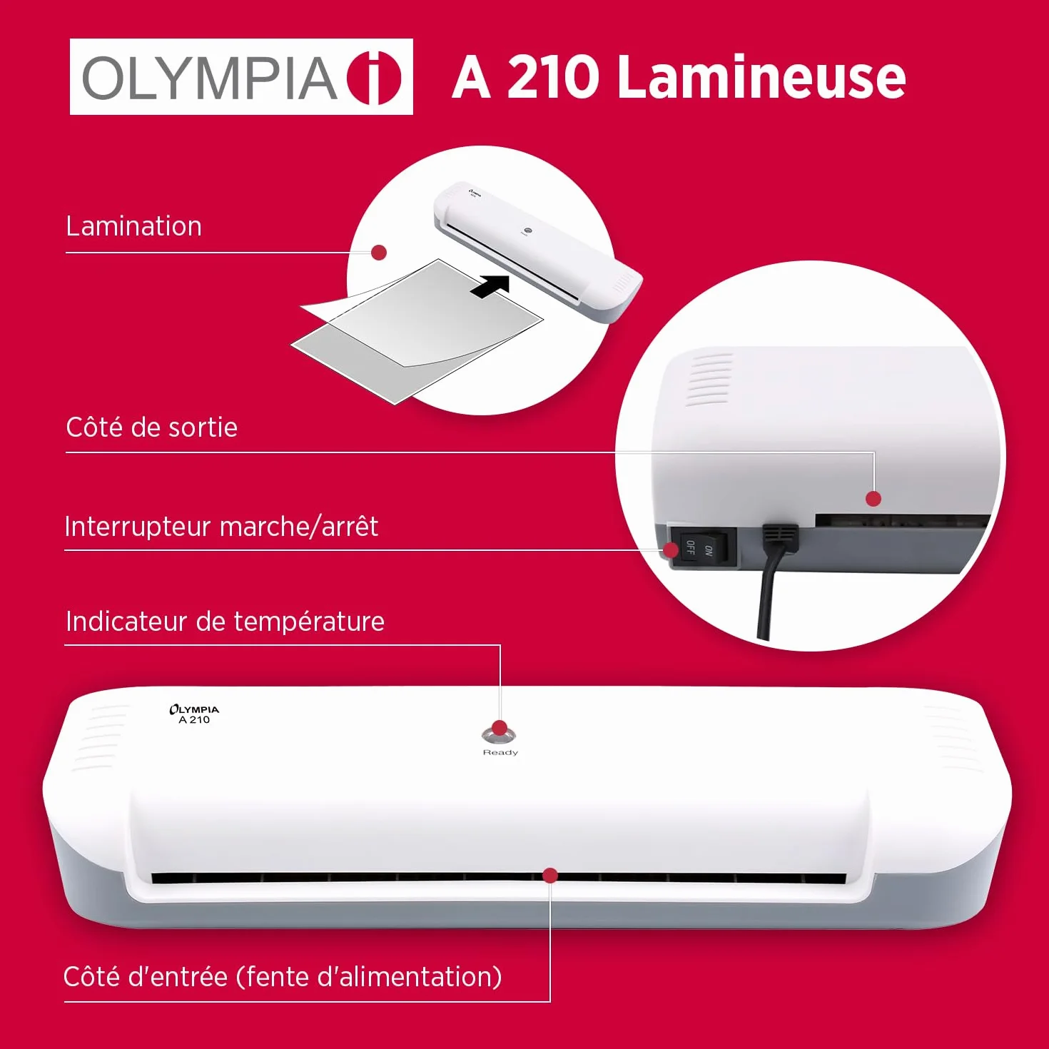 Olympia Plastifieuse A210 4 en 1 A4 | Plastifieuse, coupe-papier et arrondisseur d'angle pour bureau école maison