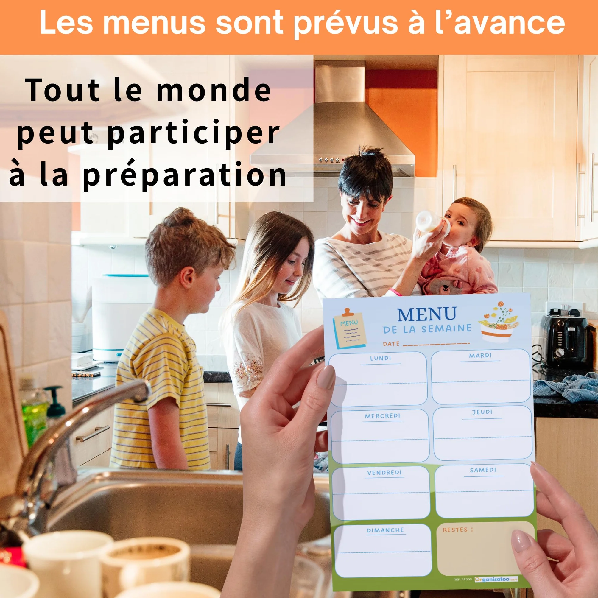 Bloc menu de la semaine - planificateur des repas hebdomadaire A5 - organisation quotidien 50 pages